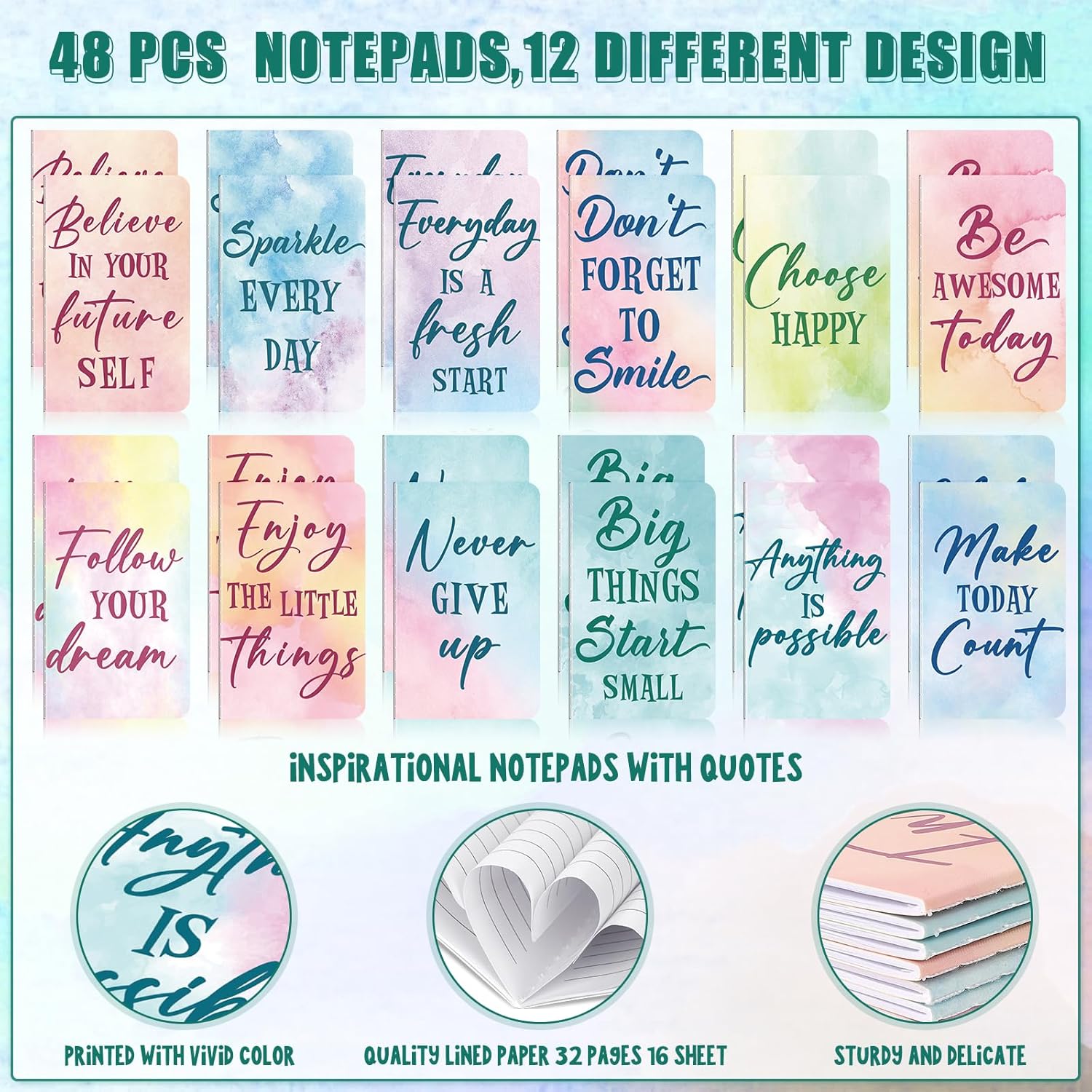 Juego de 96 bolígrafos motivacionales de acuarela a granel, bloc de notas inspiradoras, cuadernos de bolsillo con cita motivacional, bolígrafos,