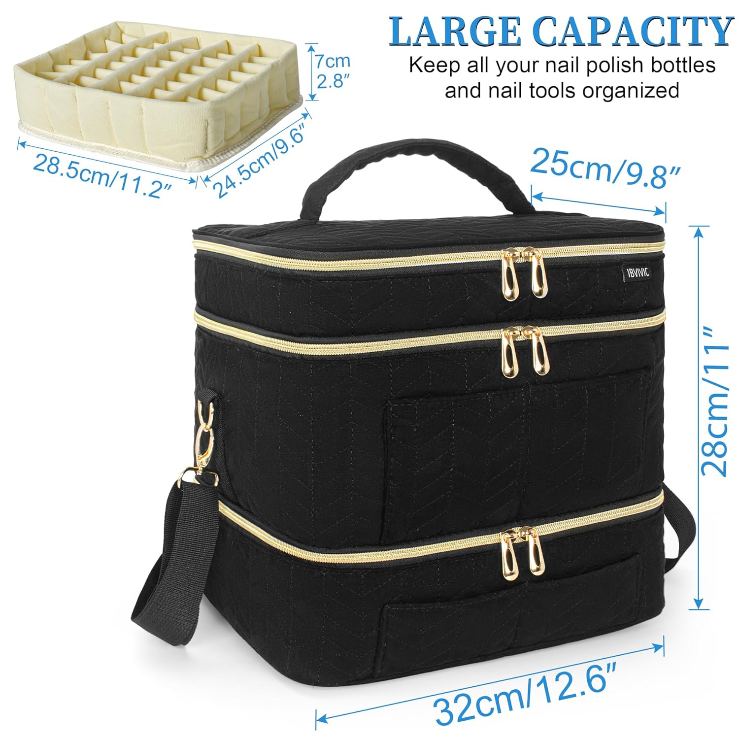 Organizador de esmalte de uñas con capacidad para 40 botellas (0.5 fl oz0.5 onzas líquidas) Estuche de esmalte de uñas de 3 capas, bolsa de viaje
