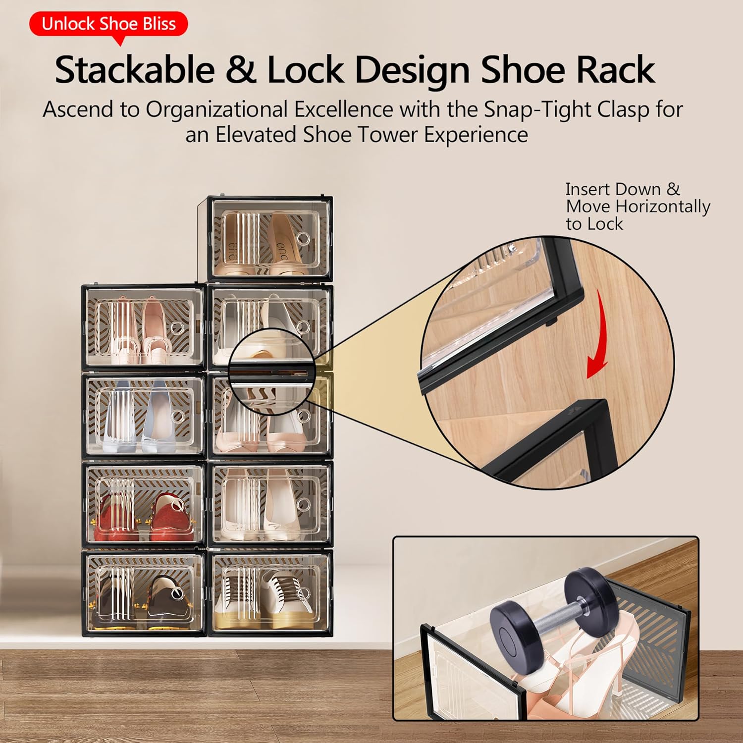 Organizador grande de zapatos, paquete de 8, tiene capacidad para hasta 12 pares de zapatero más grueso con divisores interiores extraíbles para
