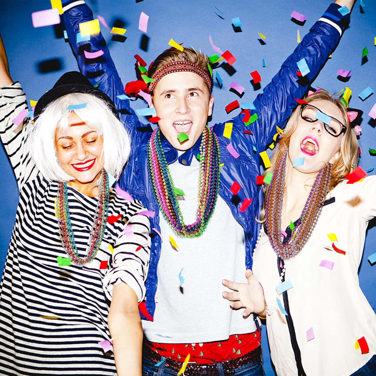 144 o 300 collares de cuentas de Mardi Gras en 12 colores, collares de Mardi Gras de 31.5 pulgadas y 0.276 in para decoración de festivales de Mardi