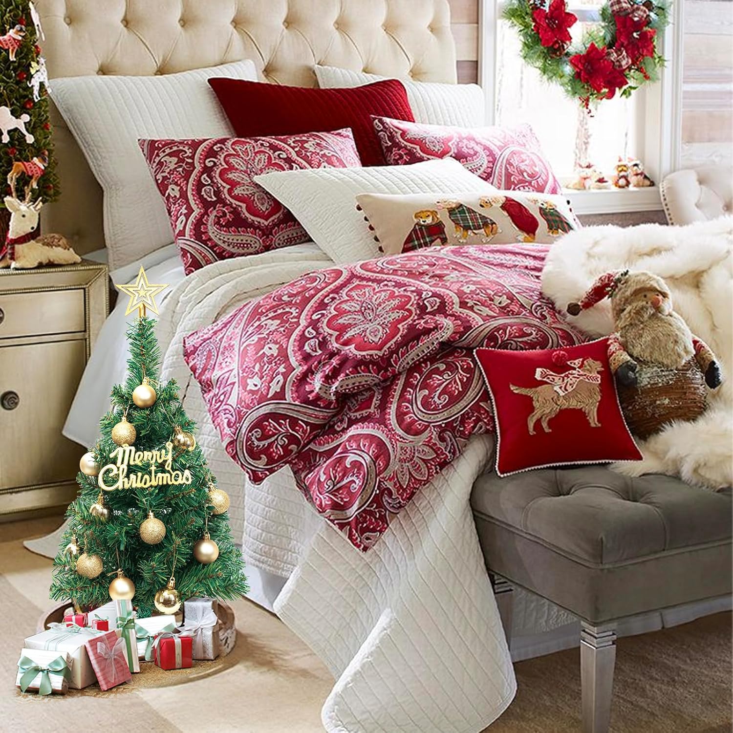 DUUDO Mini árbol de Navidad, pequeño árbol de Navidad con adornos colgantes de estrellas, árbol de Navidad artificial para el hogar, oficina, mesa,