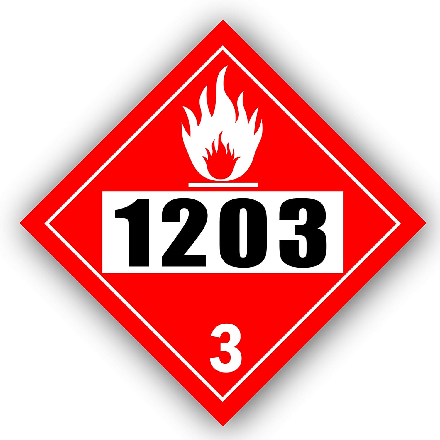 1203 Placard DOT Hazardous Chemical 4 dígitos ONU signo de 10  pulgadas x 10  pulgadas Adhesivo de vinilo autoadhesivo