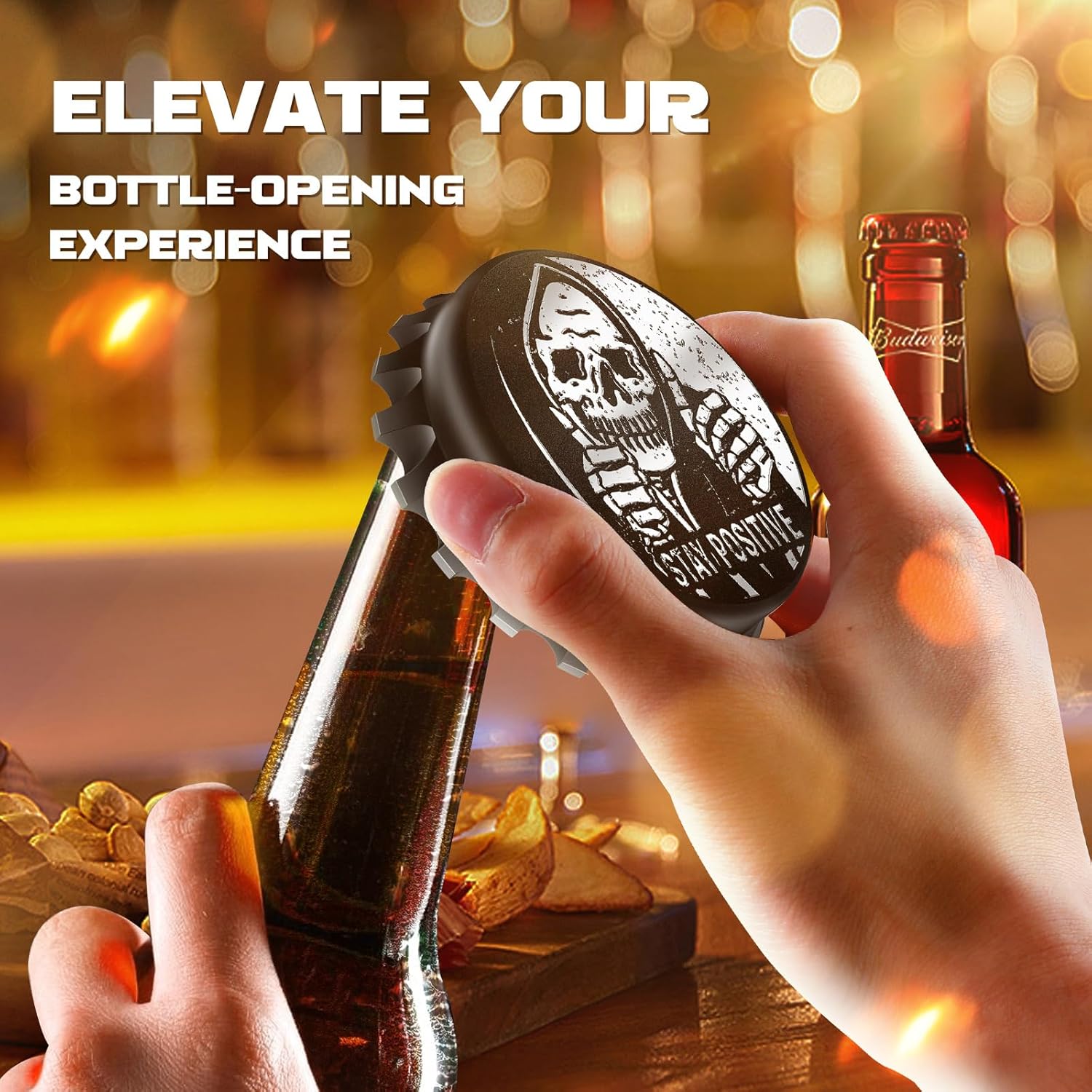 Buleens Abrebotellas magnético para nevera, lindo y divertido diseño de cerveza para refrigerador con calcomanía de esqueleto de calavera para