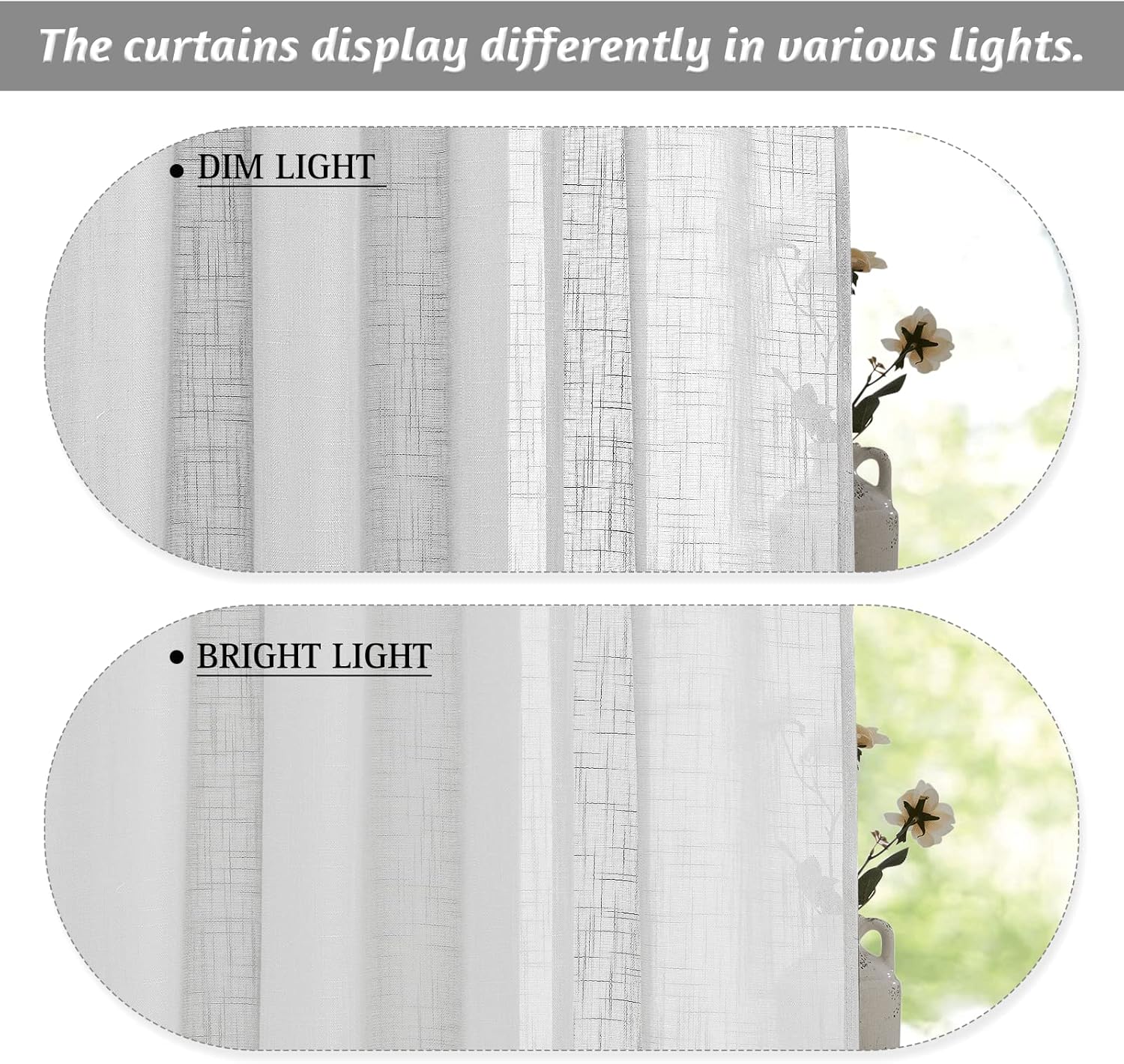 RYB HOME – Cortinas traslúcidas y semitraslúcidas de lino para privacidad, decoración de ventana, filtrado de luz y deslumbramiento para dormitorio,