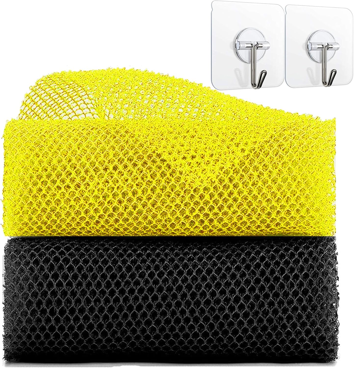 Esponja de red africana con ganchos de pared, 2 piezas de red exfoliante africana, esponja de baño larga, esponja para el cuerpo, depurador de