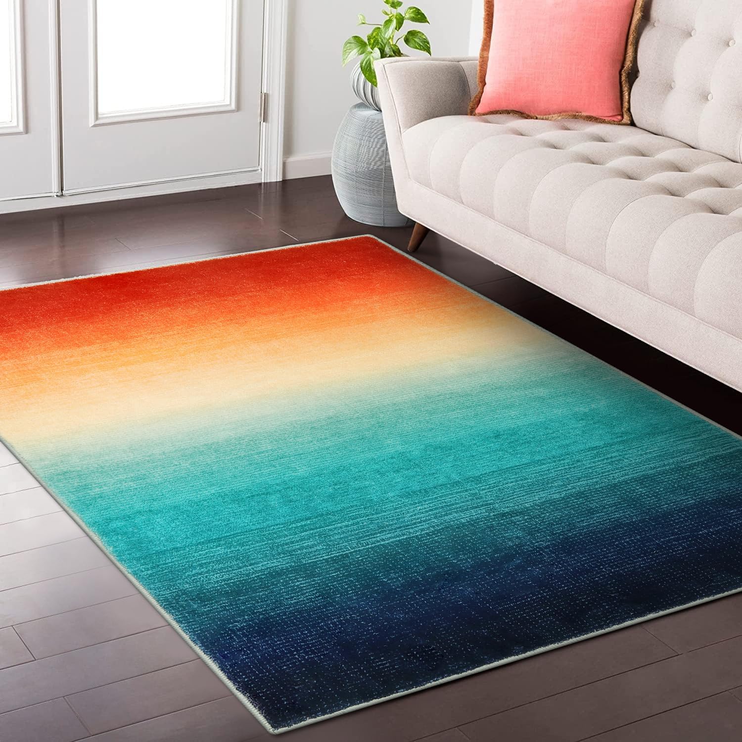 Wonnitar Alfombra moderna degradada de 4 x 6, colorida alfombra abstracta para sala de estar, alfombra suave lavable para dormitorio,