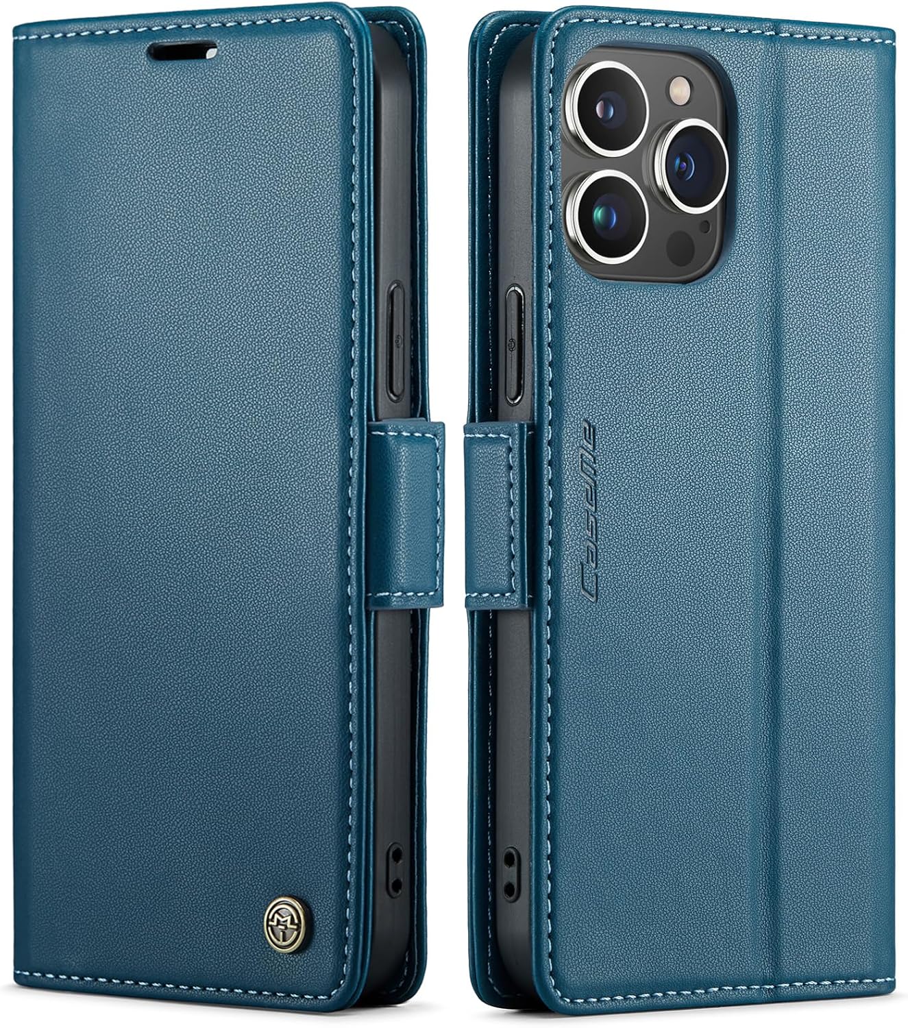 Funda para iPhone 15 Pro Max, bloqueo RFID Funda de piel sintética con tarjetero y soporte para tarjetas, funda a prueba de golpes para iPhone 15