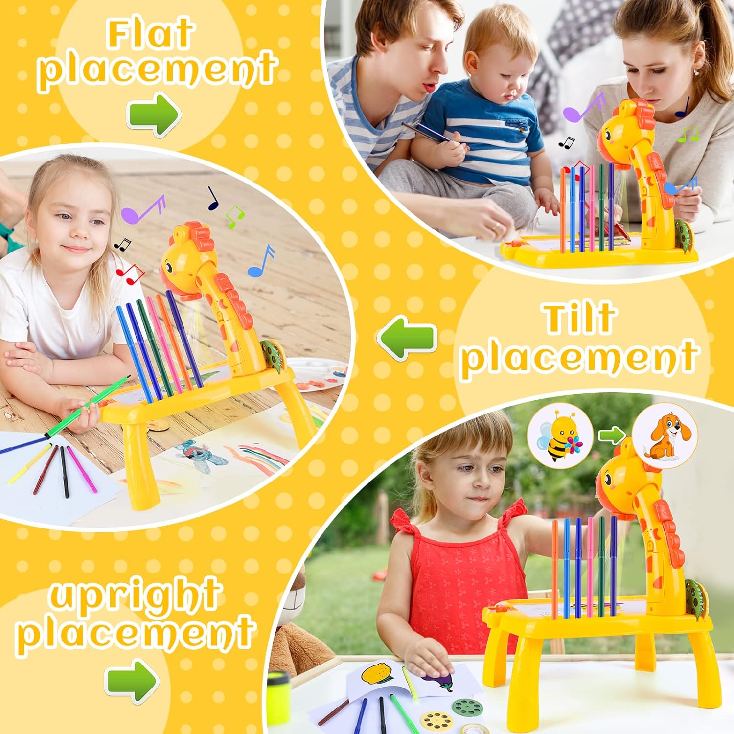 Mesa de proyector de dibujo para niños, traza y dibuja, tablero de dibujo de jirafa con luz y música, proyector inteligente para niños, tablero de