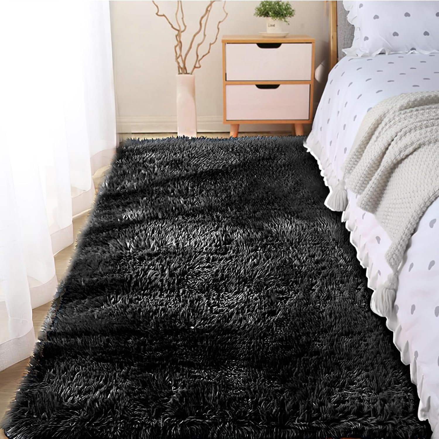 Floralux – Alfombras de pelo largo sintético de felpa, esponjosas y mullidas, 3 x 5pies, para dormitorio, sala de estar, habitación infantil y