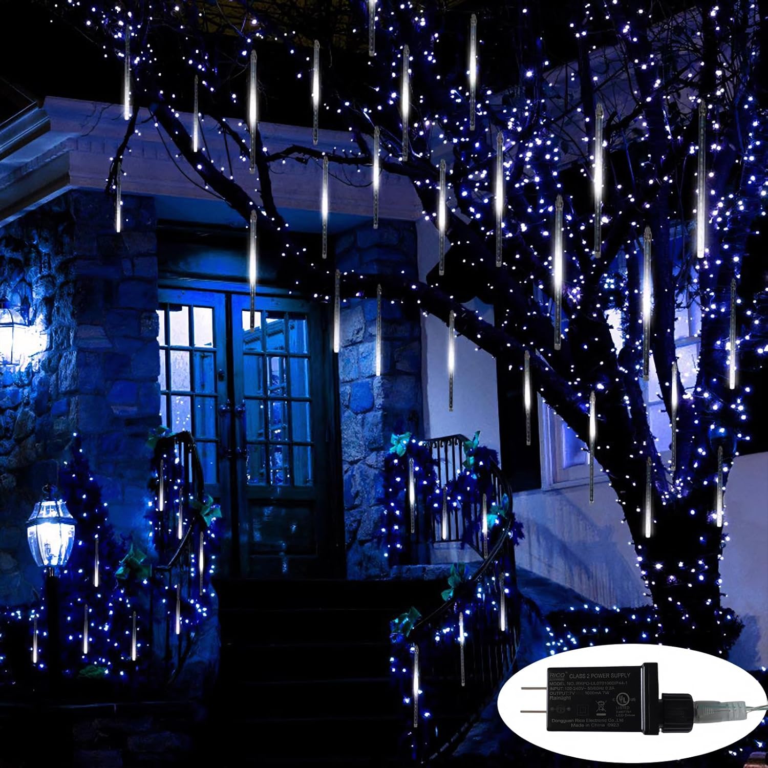 Luces de Navidad para exteriores, 10 tubos, 240 LED, luces de caída de lluvia, IP65, impermeables, con certificación UL, luces de lluvia de
