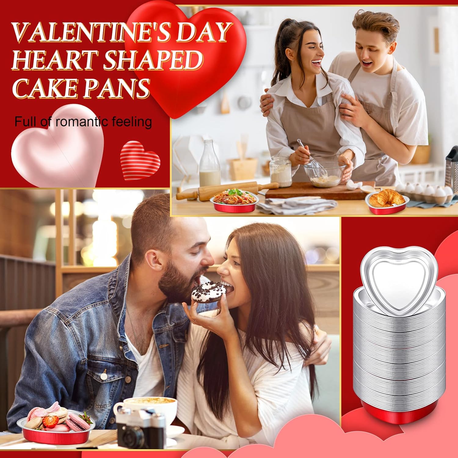 Yinkin Juego de 50 moldes de 9 onzas con forma de corazón para el Día de la Madre de 5.4 pulgadas, moldes de papel de aluminio para cupcakes con