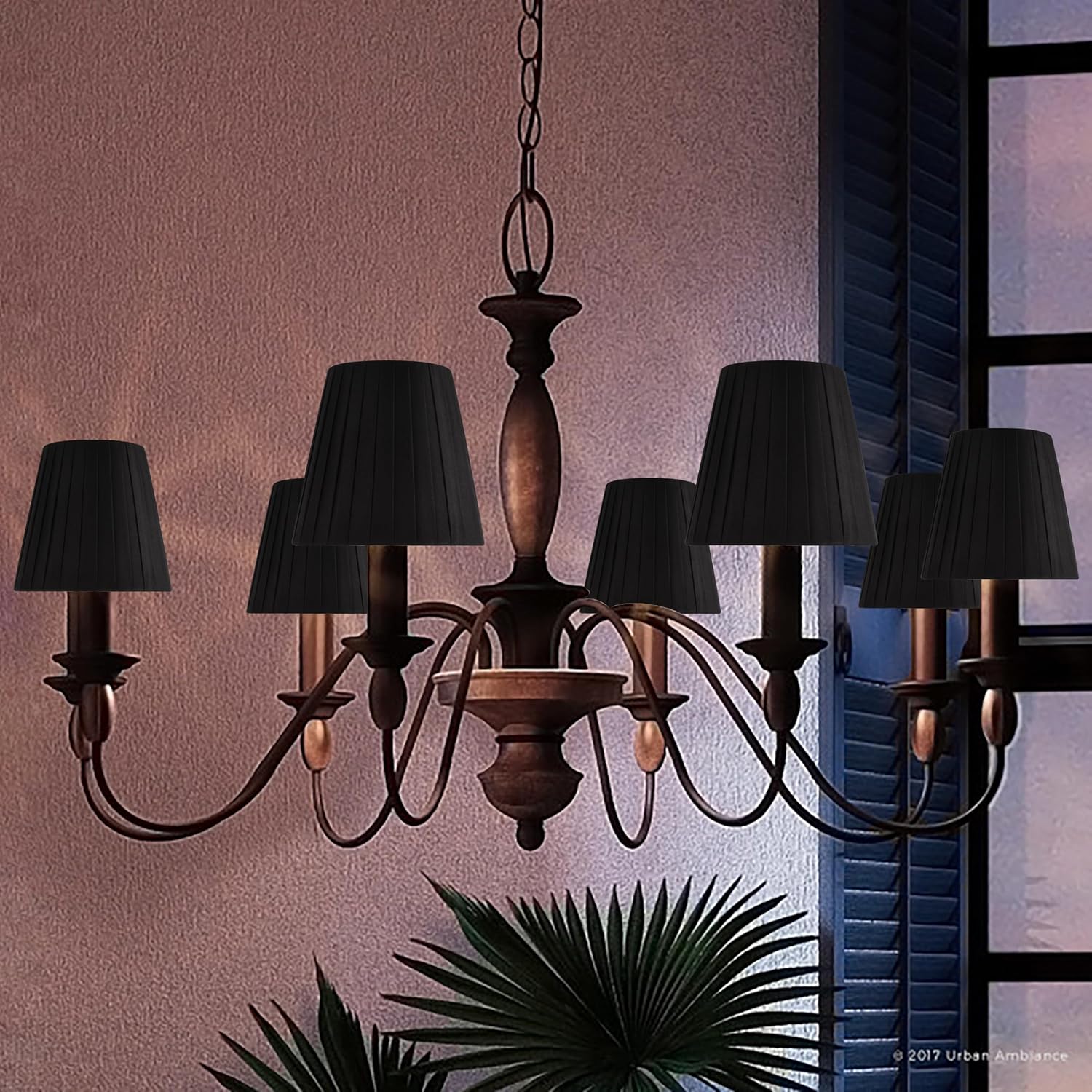 Juego de 6 lámparas de araña de lino natural negro con clip para candelabros, lámparas de pared y otros accesorios de iluminación con bombillas E12