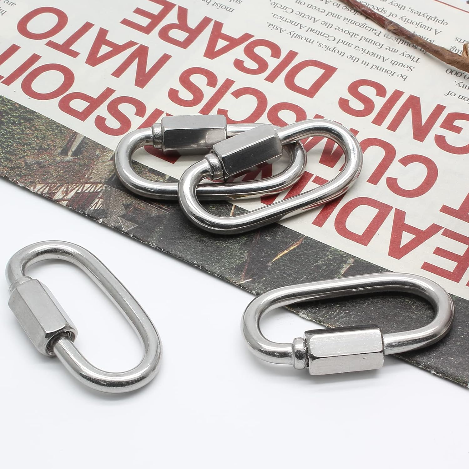 5 eslabones rápidos de 14 de pulgada de acero inoxidable 304 en forma de D, eslabones de cadena resistentes M6 con bloqueo M6, eslabones de cadena