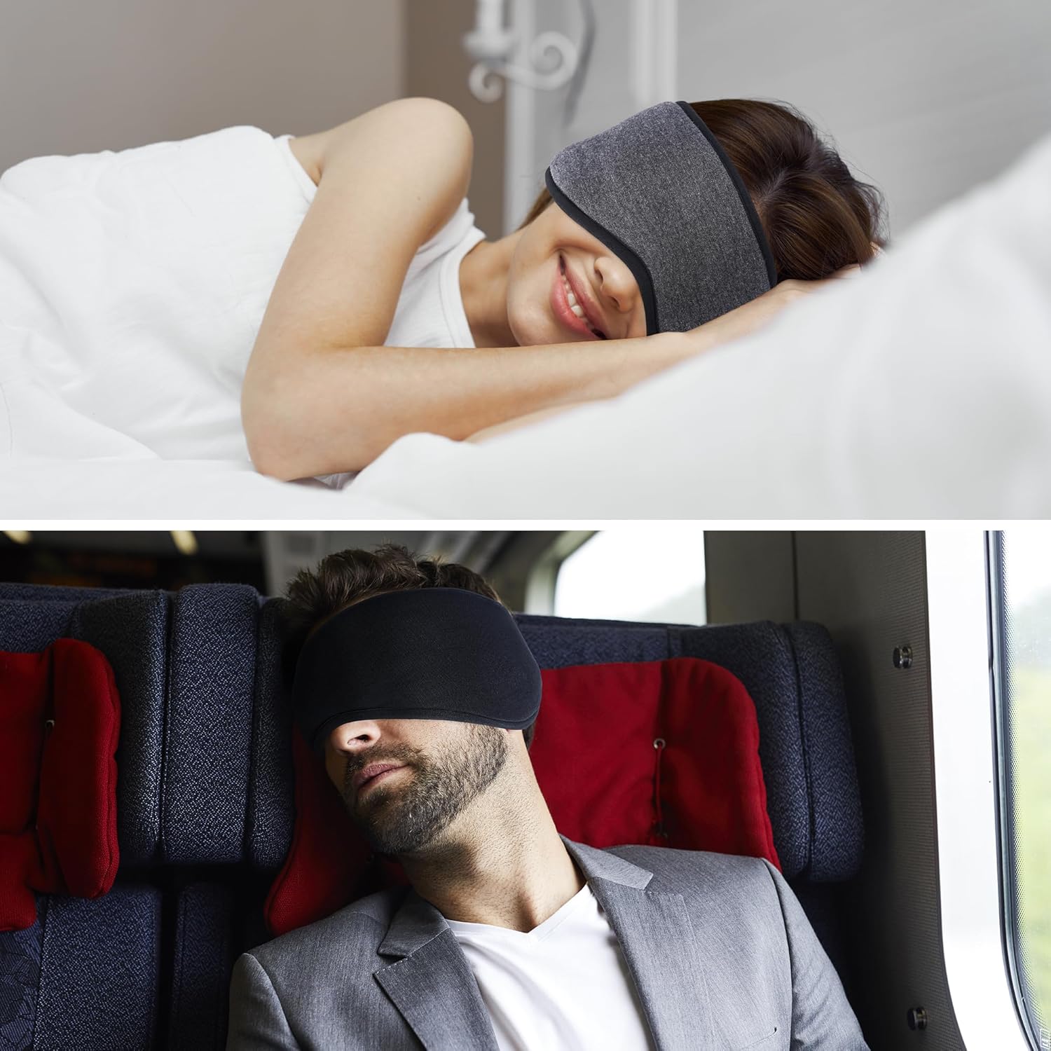 FRESHME Máscara de ojos negra para dormir con cubierta para las orejas  Bloquea la luz contorneada noche antifaz para dormir con cubierta para las