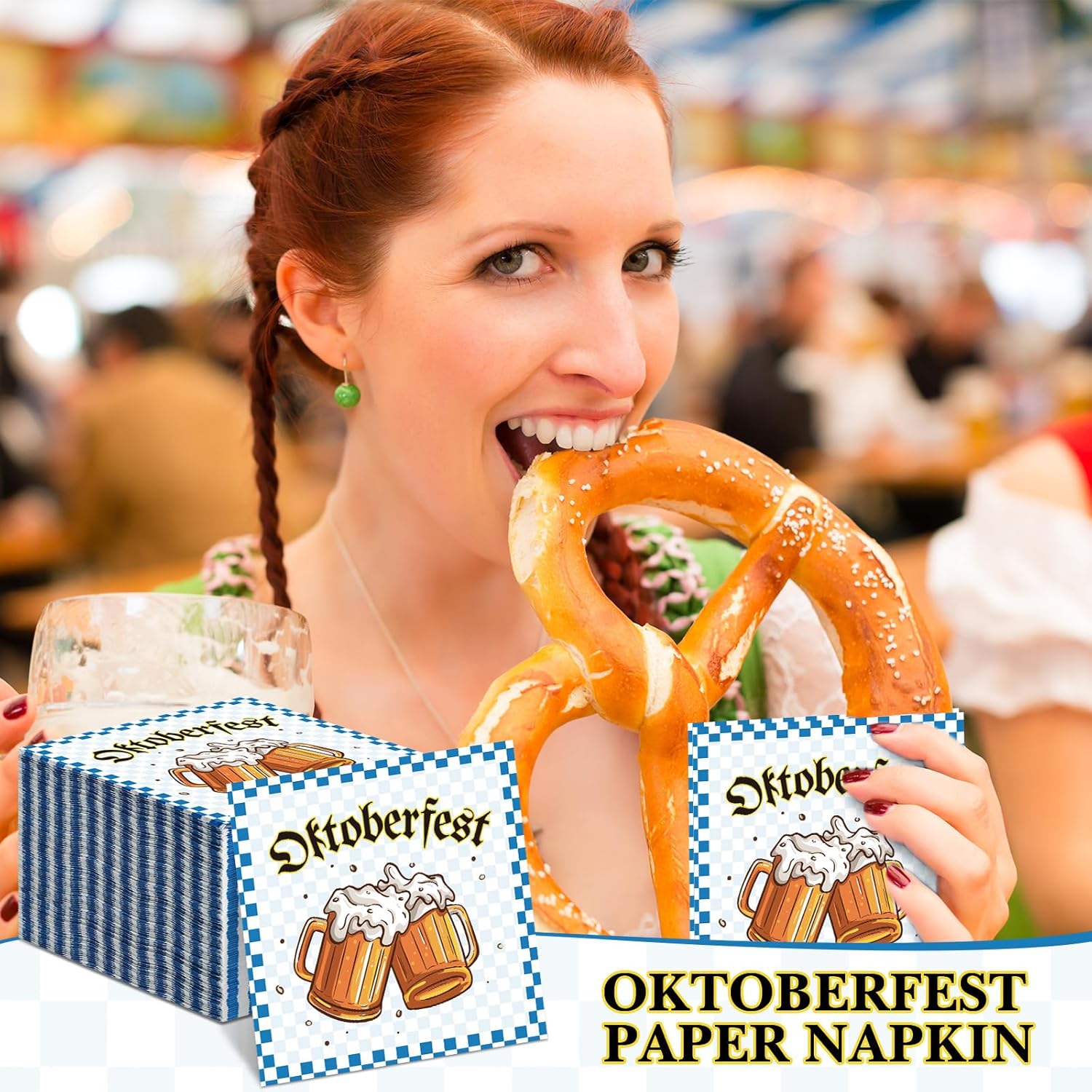 Honoson Servilletas de papel desechables para el Oktoberfest, 100 unidades, para almuerzo, cena, temática alemana, cerveza bávara, festival de