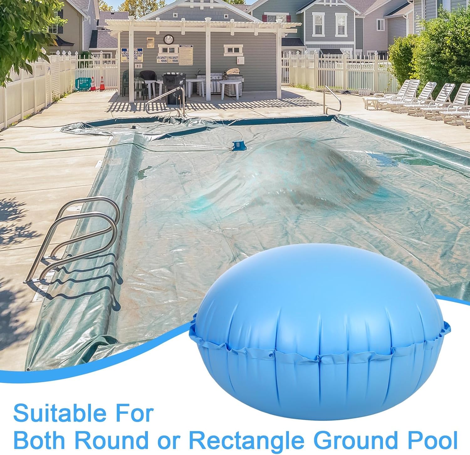 Hungdao 2 almohadas de aire de piscina para cubiertas de piscina de invierno sobre el suelo, 4 x 4 pies, accesorios de natación redondos para cerrar