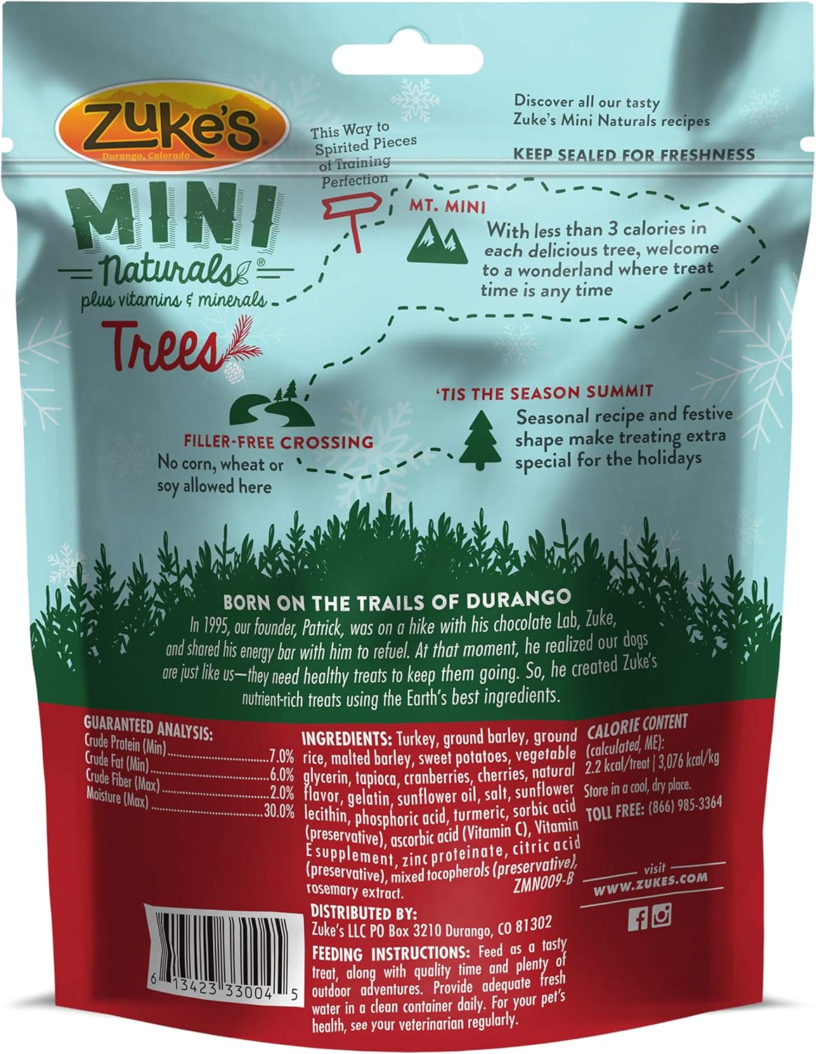 Zuke’s Mini Naturals Premios suaves para entrenamiento de perros, árboles, receta de pavo y arándano, bolsa de 5 onzas –