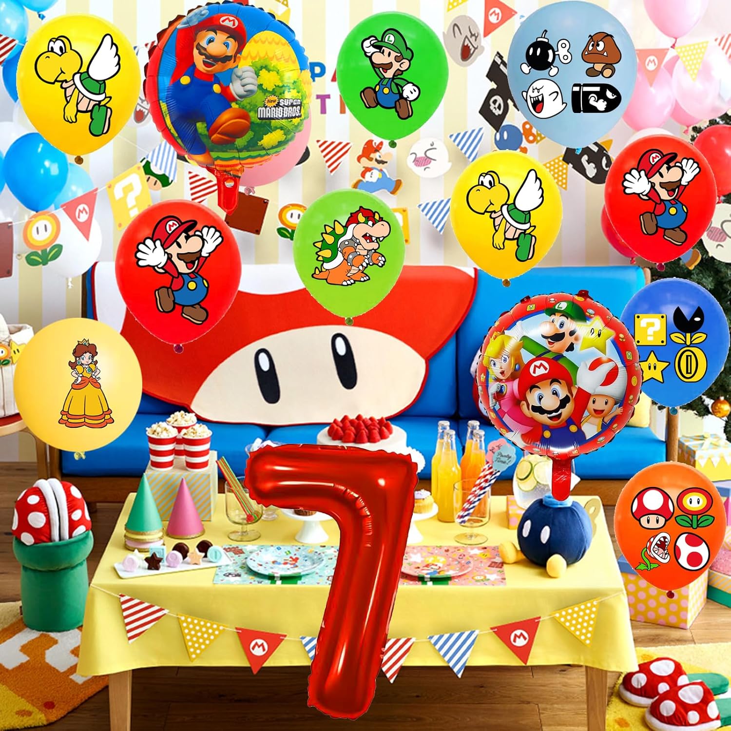 26 globos de Mario para amantes de los Super Bros, suministros de fiesta de 7 Mario para decoraciones de Mario