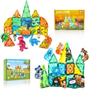 Asago Juego de azulejos magnéticos de dinosaurio con juego de animales de safari, juguetes de bloques de construcción magnéticos para niños pequeños Asago Juego de azulejos magnéticos de dinosaurio con juego de animales de safari, juguetes de bloques de construcción magnéticos para niños pequeños