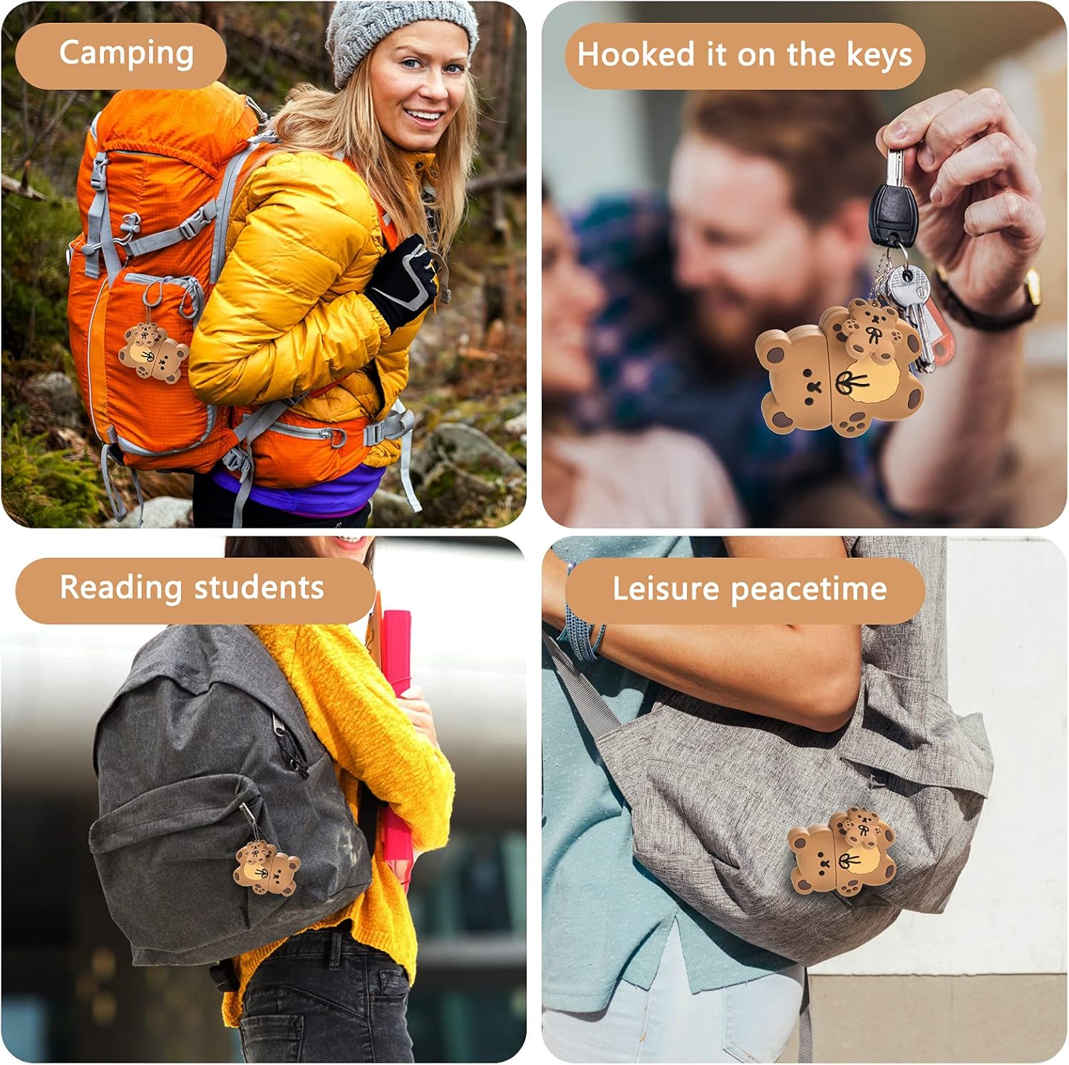 Lindas fundas para AirPods con llavero de oso de dibujos animados, diseño de oso de galleta, funda de silicona protectora completa compatible con
