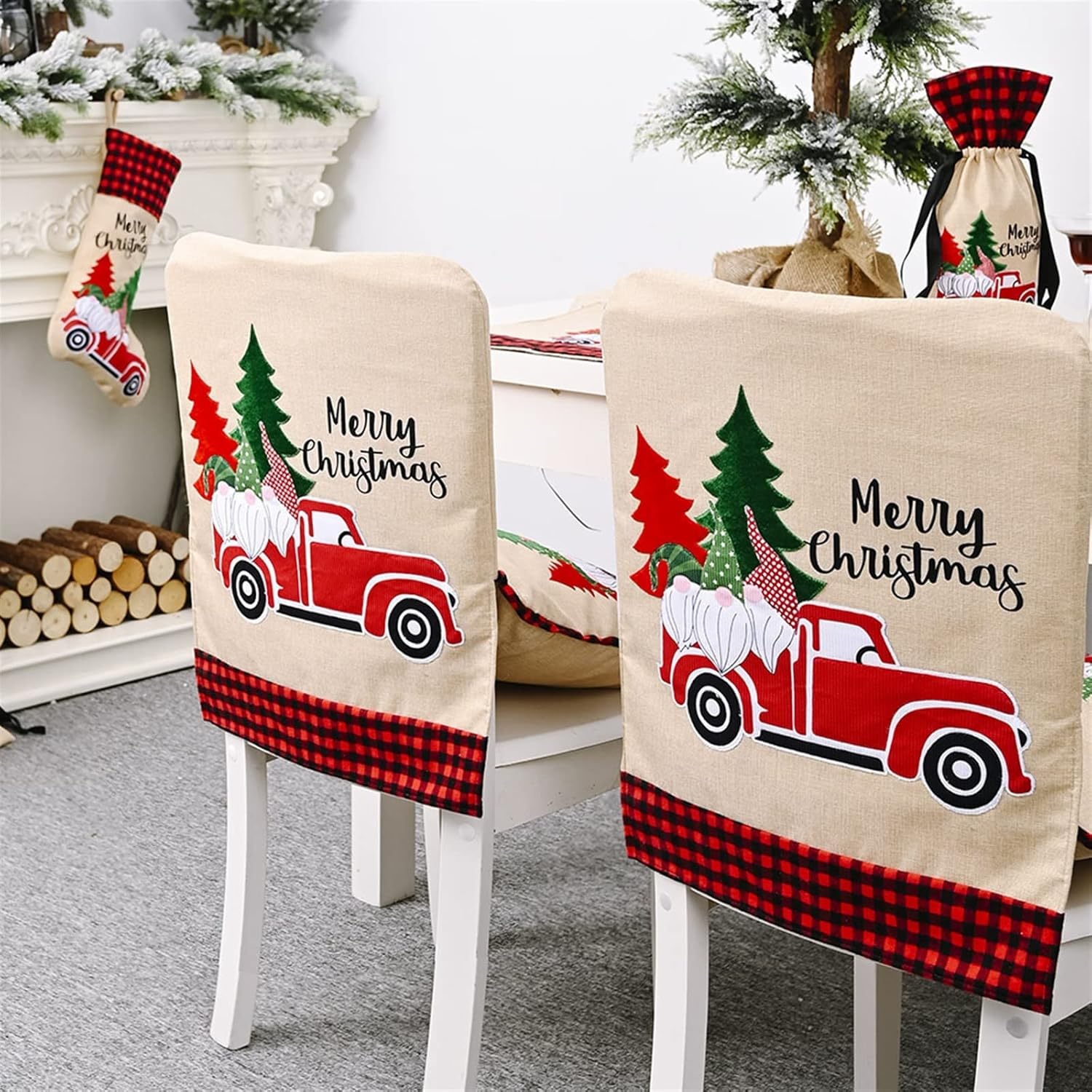 Fundas para sillas de Navidad, 2 piezas, diseño de bosque de gnomos de Navidad, fundas para sillas de automóvil, decoración del hogar para fiesta de
