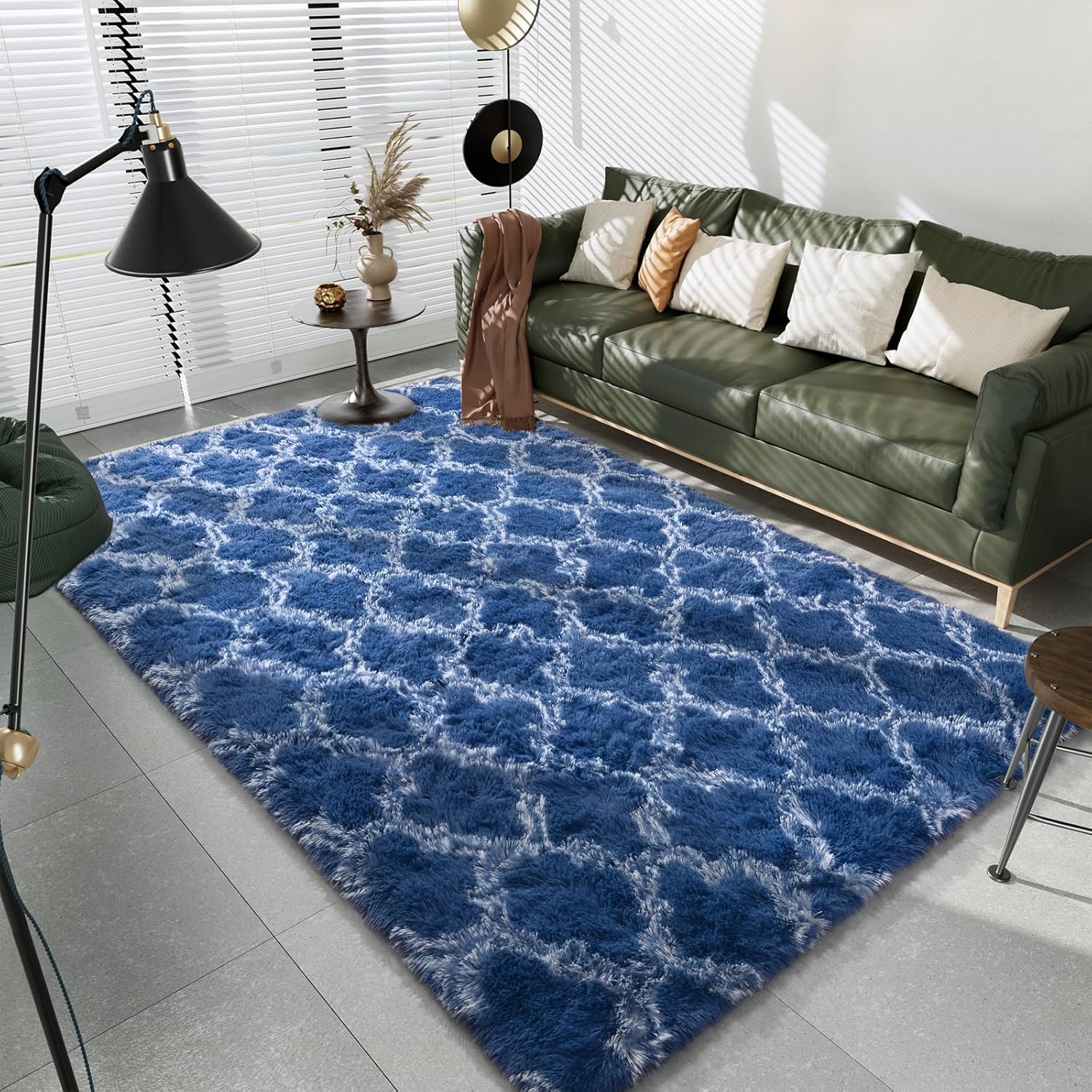 LOCHAS – Alfombra de lujo para interior, moderna, de felpa, esponjosa, extrasuave y cómoda, geométrica marroquí, para dormitorio, sala de estar,
