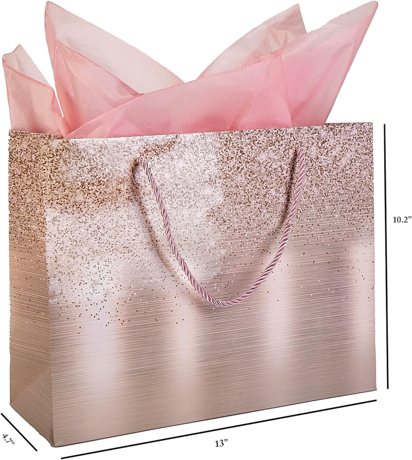 MAWASTORE Juego de 2 bolsas de regalo grandes de color rosa suave de 13 pulgadas con tarjeta de felicitación y papel de seda