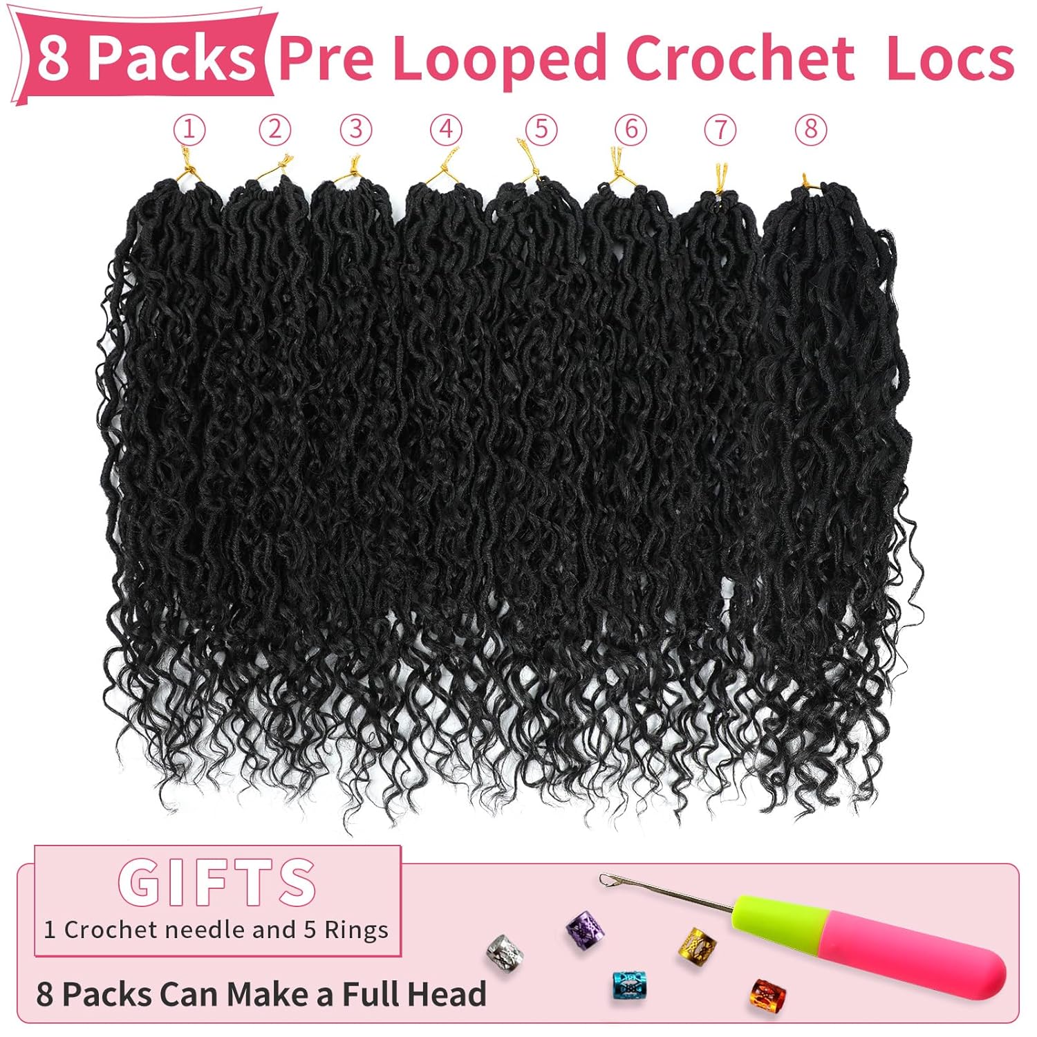 Goddess – Rastas de pelo sintético de ganchillo de 18 pulgadas, 8 paquetes de rastas sintéticas de ganchillo para mujeres negras, cabello de