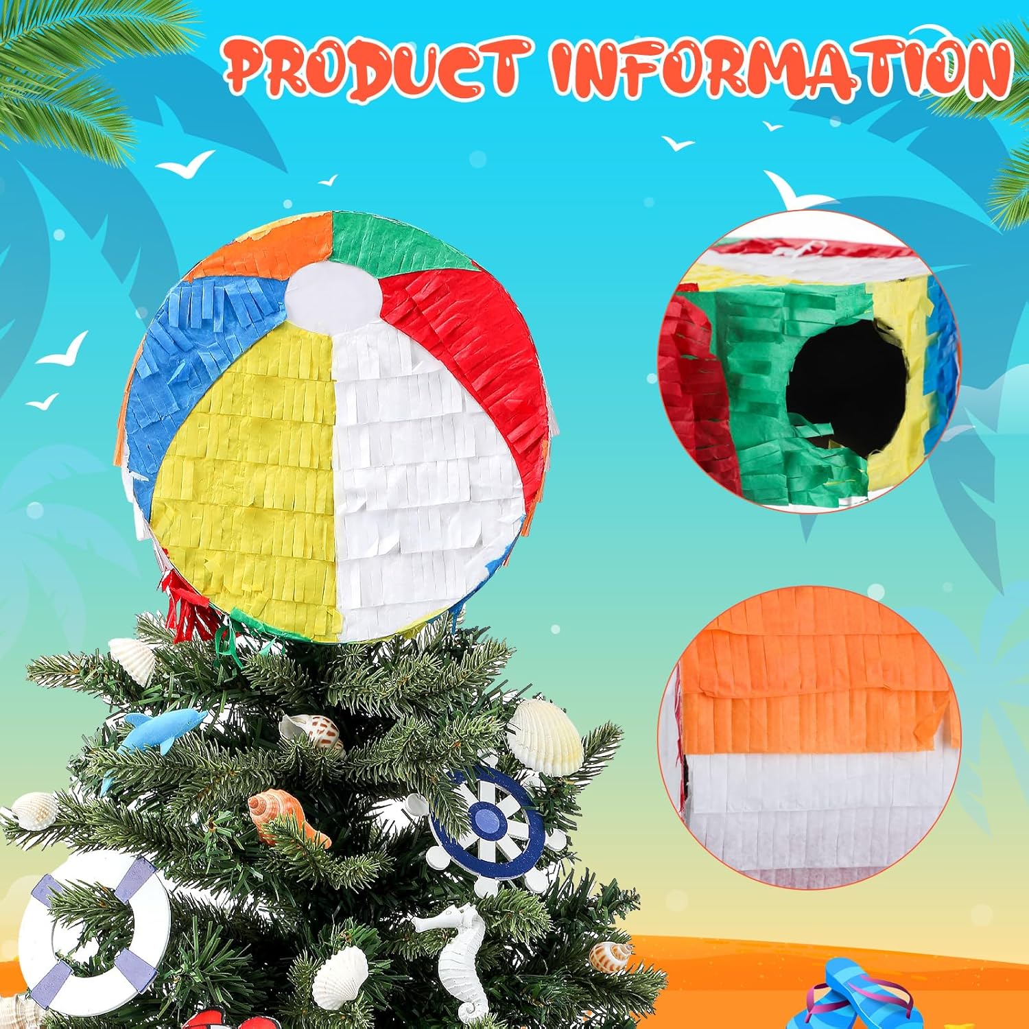 Decoración de árbol de bola de playa de verano de 7.8 pulgadas, decoración de árbol de fiesta hawaiana, adornos de árbol de verano, piscina, playa,