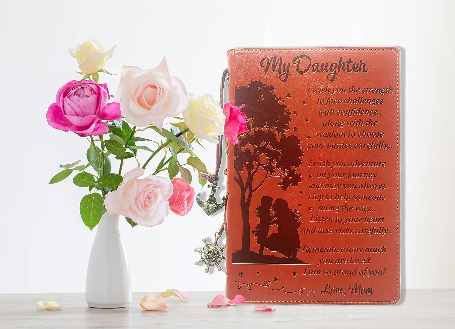 TNJ1 – Cuaderno de cuero con texto en inglés “To My Daughter”, con texto en inglés “To My Daughter”, con texto en inglés “To My Daughter”, diseño de