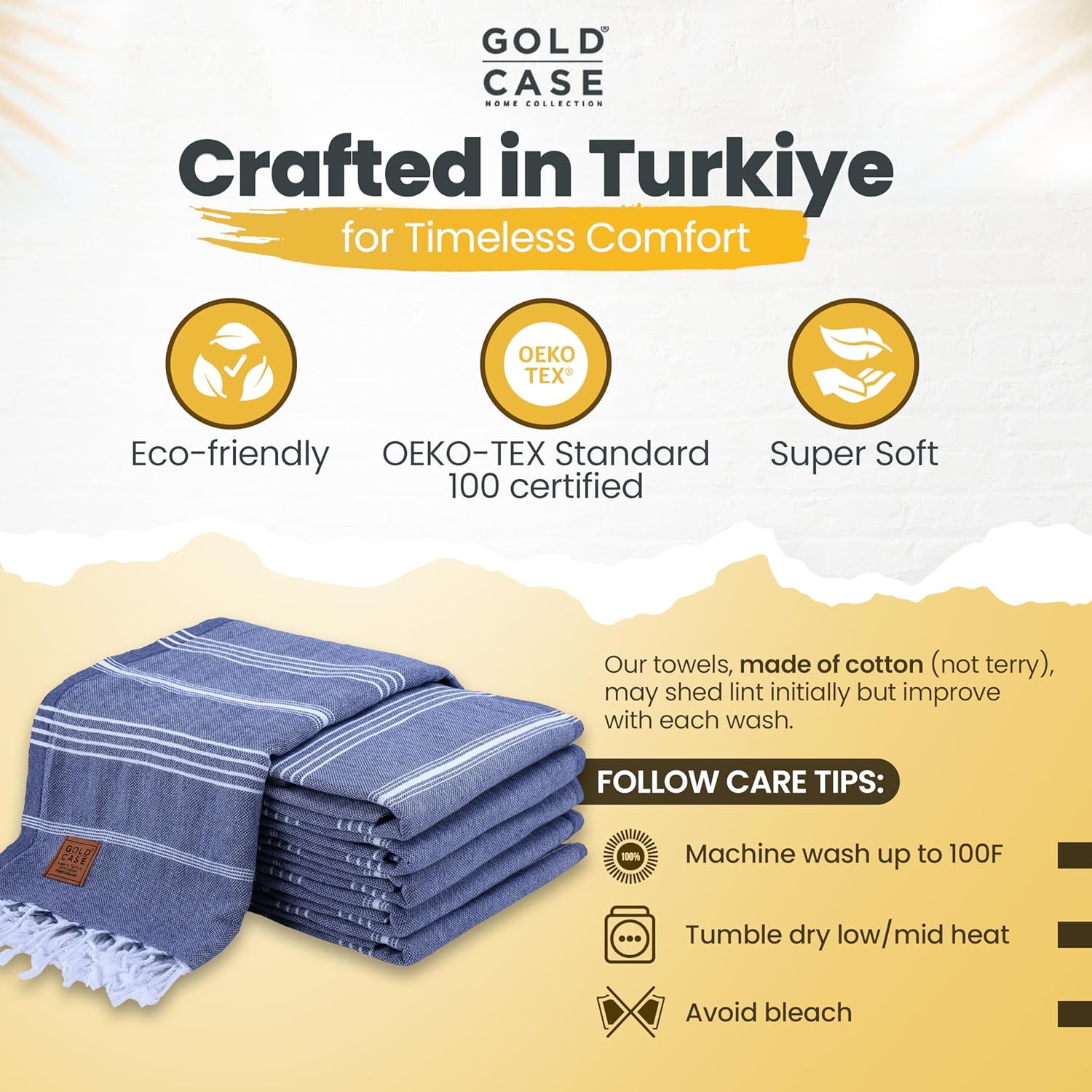 Gold Case Lycia – Toalla pestemal turca multiusos de 100 % algodón para baño, playa, 70 x 38 pulgadas, tamaño XXL, azul marino, juego de 6