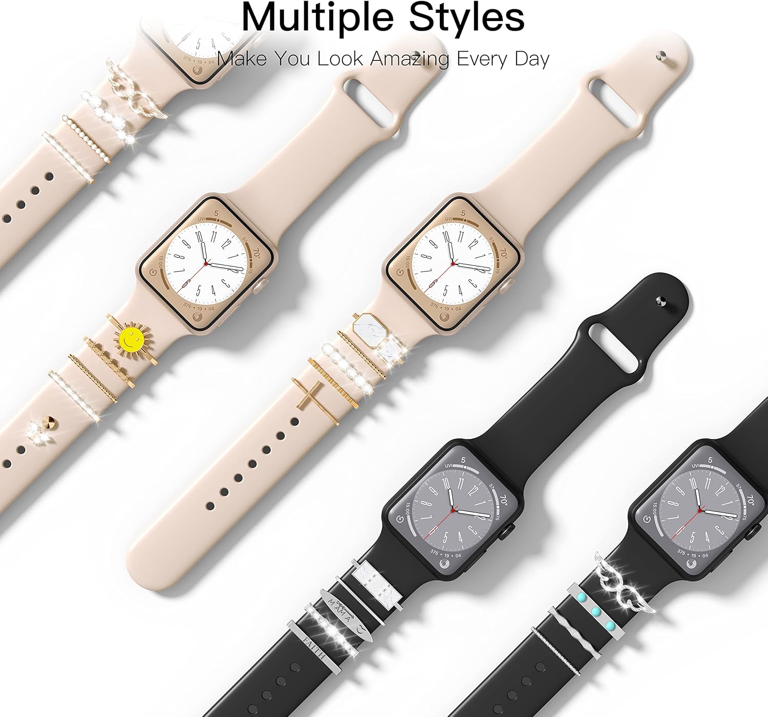 Suoman Juego de 5 trabillas decorativas para Apple Watch Series para iWatch de 1.929 in, 1.772 in, 1.614 in, 1.732 in, 1.575 in, 1.654 in, 1.496 in,