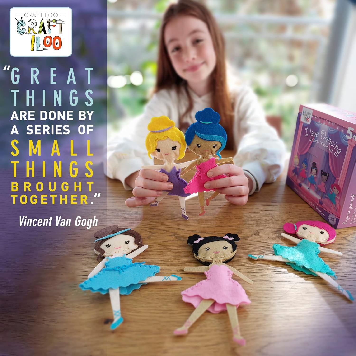 CRAFTILOO Kit de costura de bailarinas para niños, juego de manualidades divertido y educativo para niños y niñas de 5 a 12 años, coser tu propio