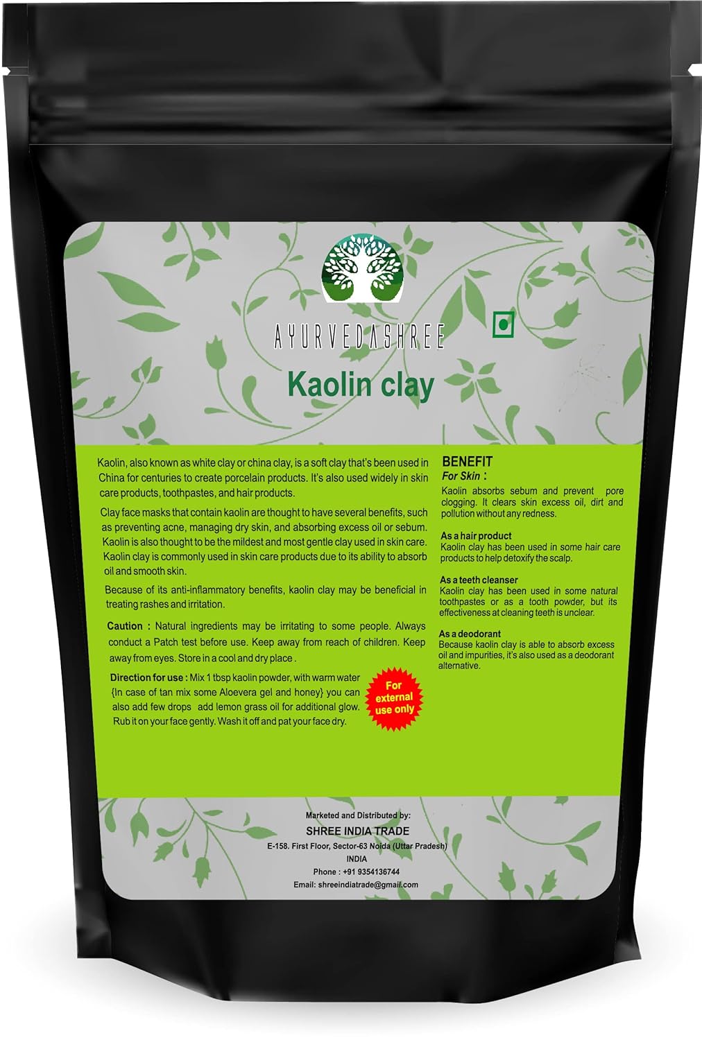 AYURVEDASHREE Arcilla de caolín de 7.05 oz  Arcilla suave para paquete facial  Cuidado de la piel  Limpia los poros de la piel  Exfolia y