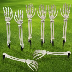 8 estacas de esqueleto de aspecto realista, manos esqueléticas de plástico divididas, brazos zombi de Halloween, estacas de césped para decoración 8 estacas de esqueleto de aspecto realista, manos esqueléticas de plástico divididas, brazos zombi de Halloween, estacas de césped para decoración