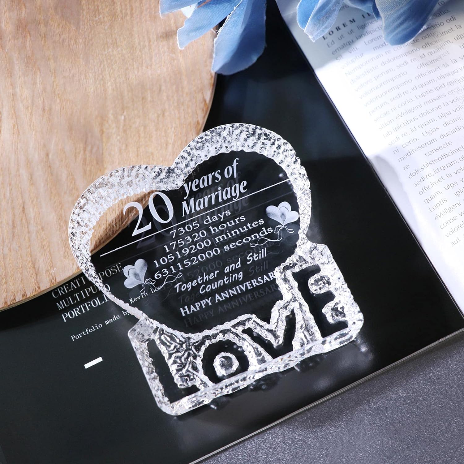 YWHL Escultura de cristal para el 20 aniversario de boda, regalos de recuerdo para su esposa, novia, él, esposo (20 años)