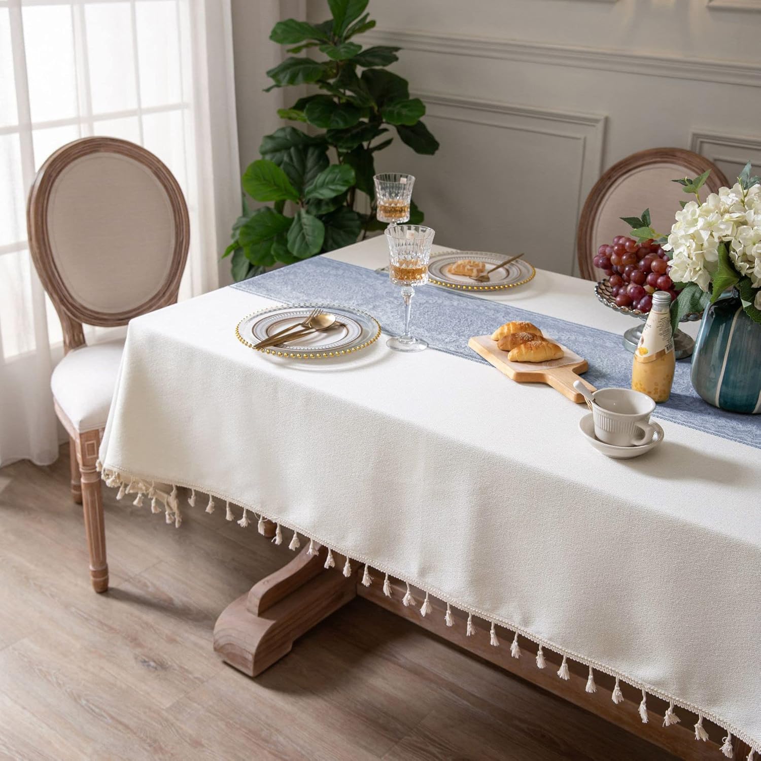 Mantel rectangular de lino a prueba de derrames, sin arrugas, para cocina, comedor, decoración de mesa, banquete de fiesta, 58 x 70 pulgadas, 4-6