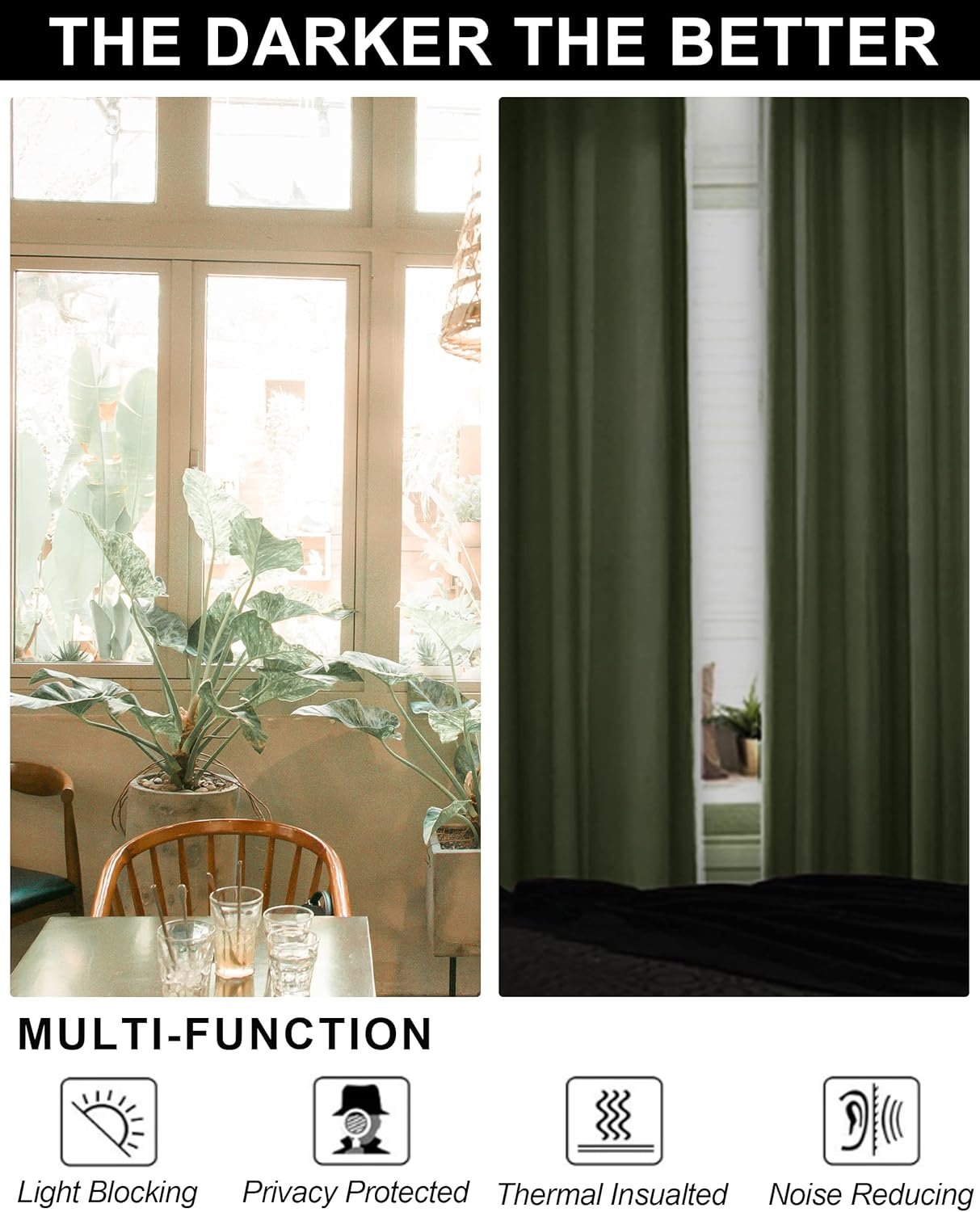 Cortinas de terciopelo de color verde de 72 pulgadas de largo con ojales, aislamiento térmico súper suave, reducción de ruido, gruesas filtrantes de