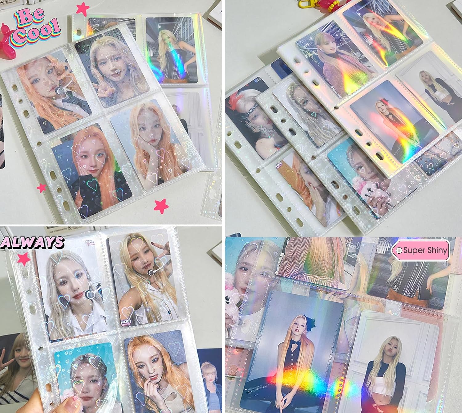 Juego de 10 fundas interiores láser para tarjetas fotográficas Kpop, juego de libros A5, carpeta de tarjetas fotográficas de 6 anillas, (10 fundas