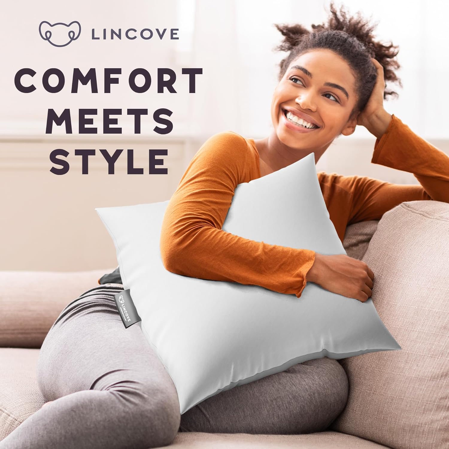 Lincove Euro – Almohada cuadrada de 18 x 18 pulgadas, fabricada en Canadá, funda 100% algodón, relleno alternativo al plumón, apto para veganos,