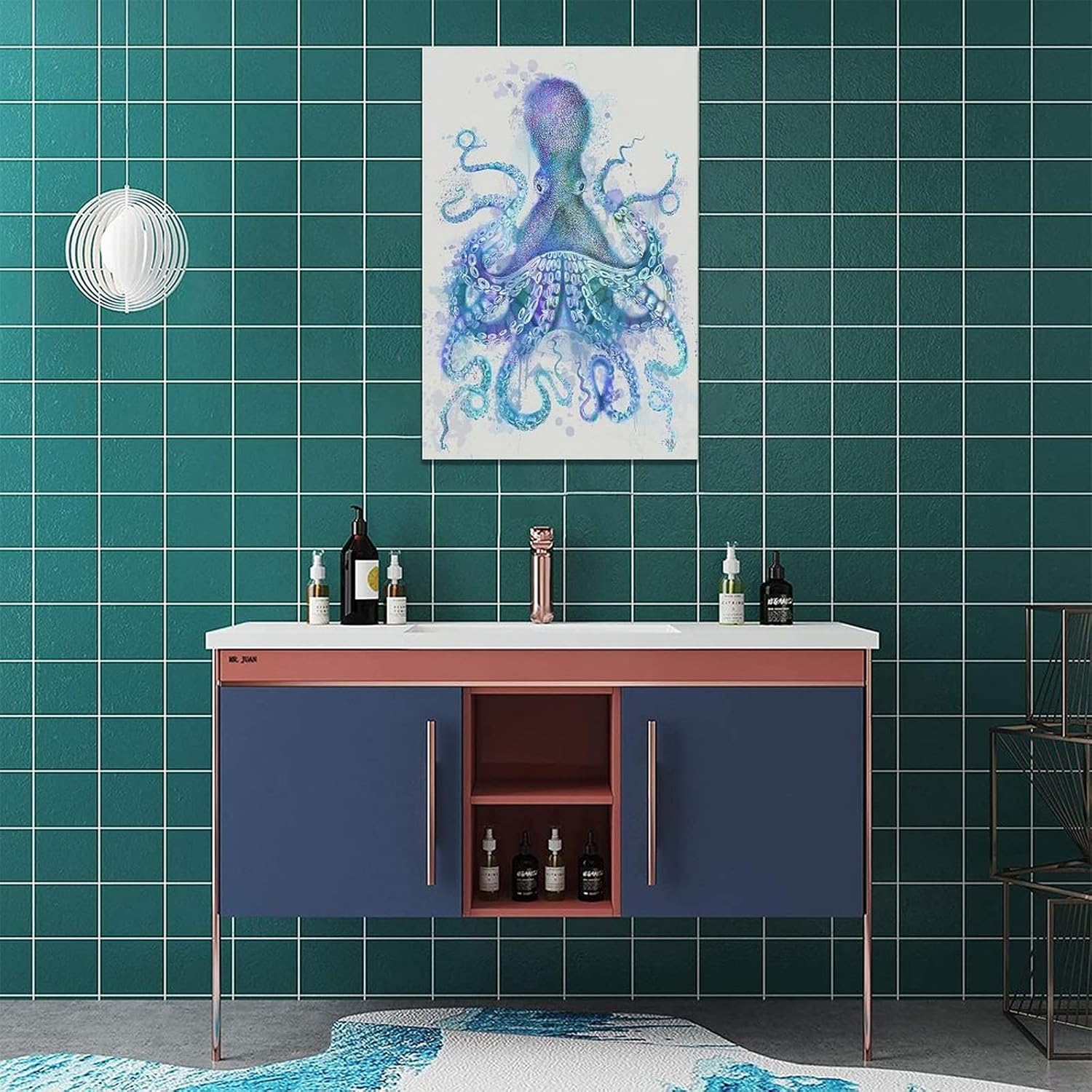 Lienzo de pulpo azul océano, impresiones artísticas para pared, cuadros de animales marinos, vida marina, arte enmarcado, decoración del hogar para