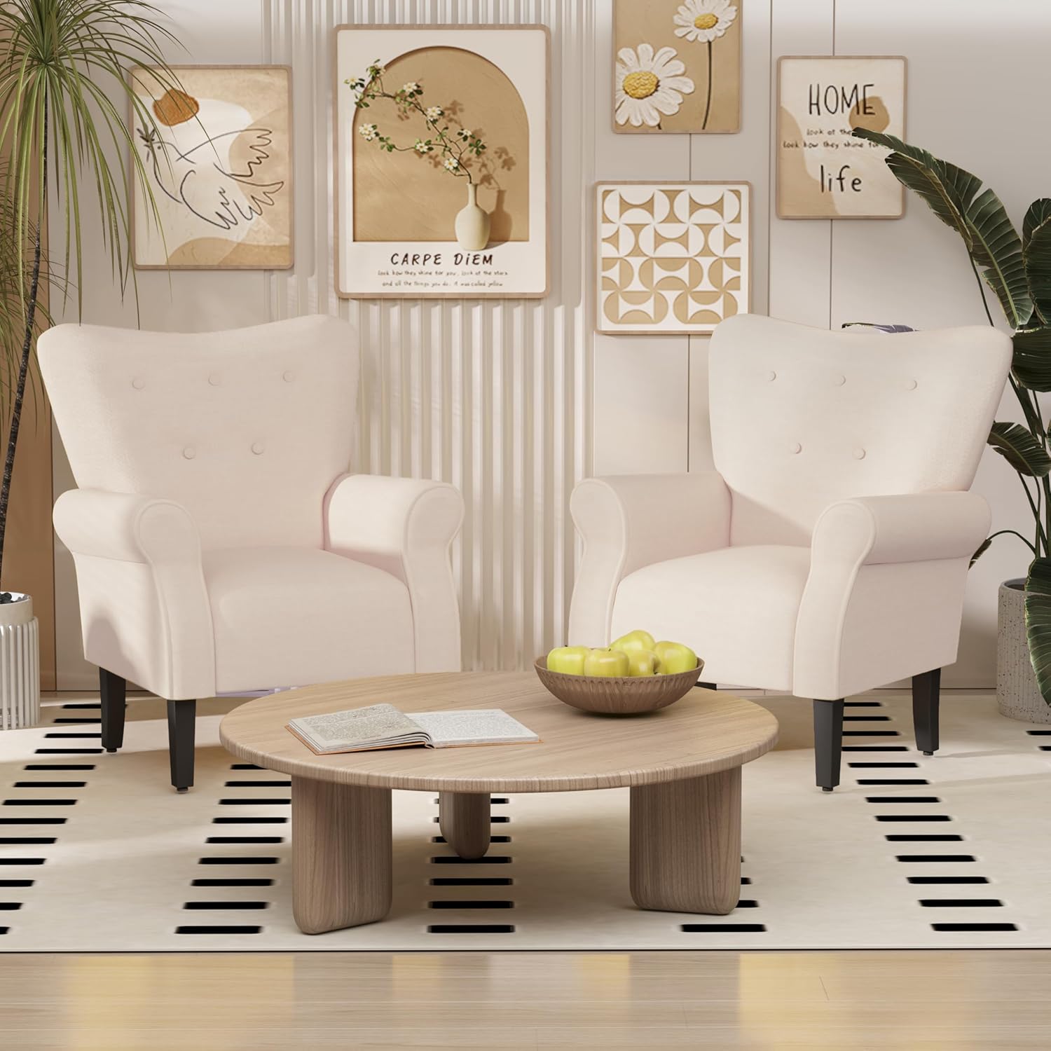Mellcom – Sillón moderno, sillón con respaldo alto,Sofá individual tapizado con tela y con patas de madera para sala de estar, dormitorio,Club