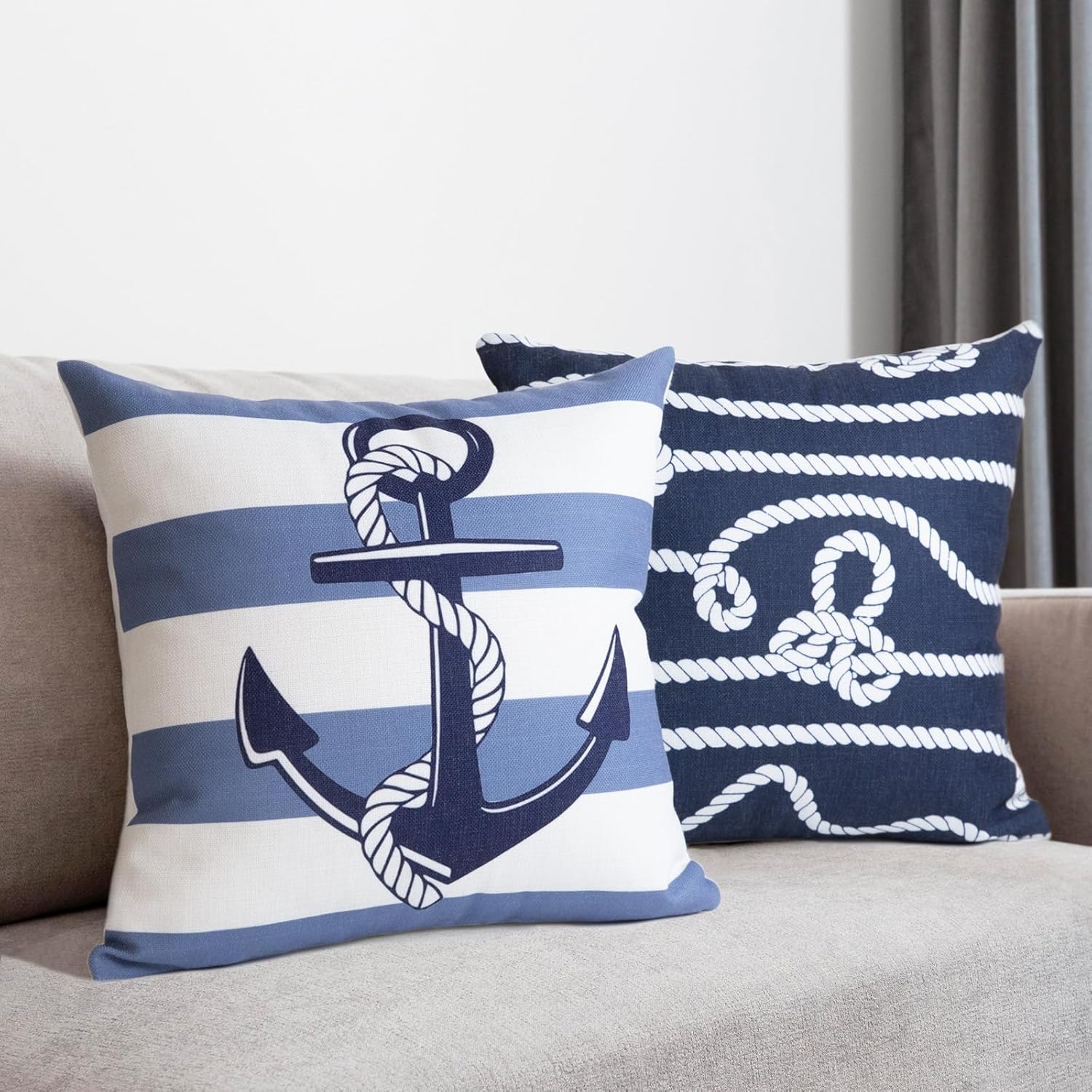 LANGCYGO Juego de 2 fundas de cojín de 18 x 18 pulgadas con diseño náutico de anclaje, fundas de almohada decorativas para el hogar, fundas de