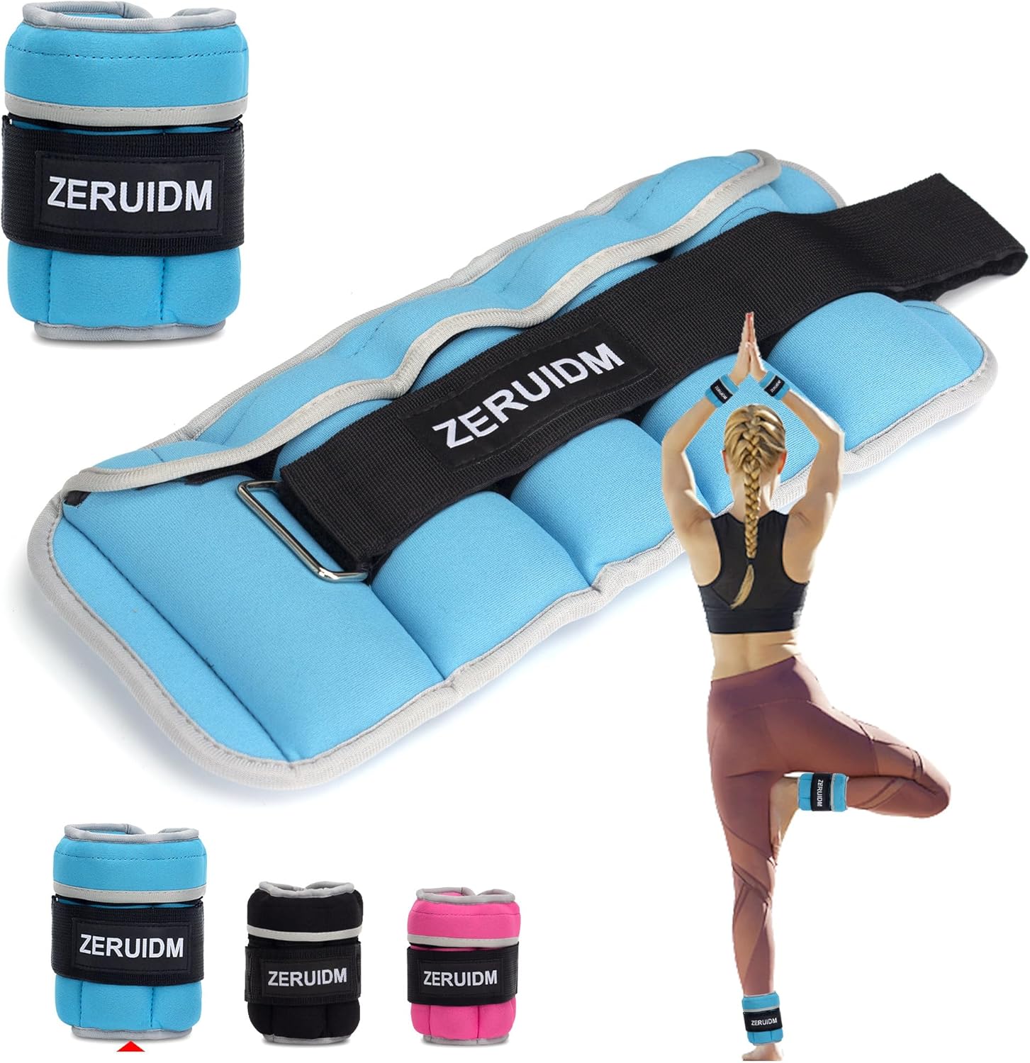 ZERUIDM Pesas de tobillo ajustables para mujeres, hombres y niños, 1 par de 1, 2, 3, 5, 8, 10 libras, correas de peso para piernas, brazos, muñecas