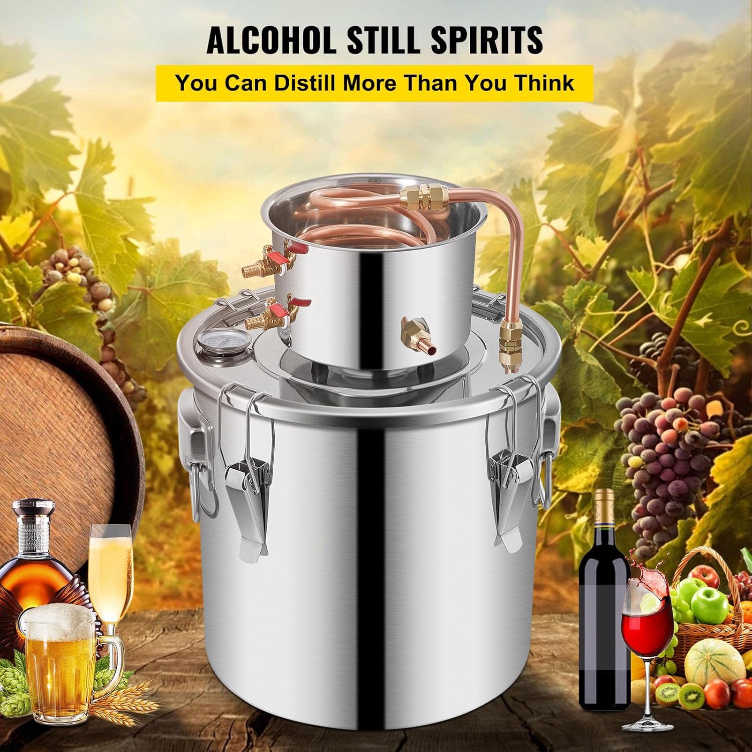 Moonshine Still de 9.6 galones con bomba de circulación, tubo de cobre, termómetro – Kit de destilación de alcohol DIY