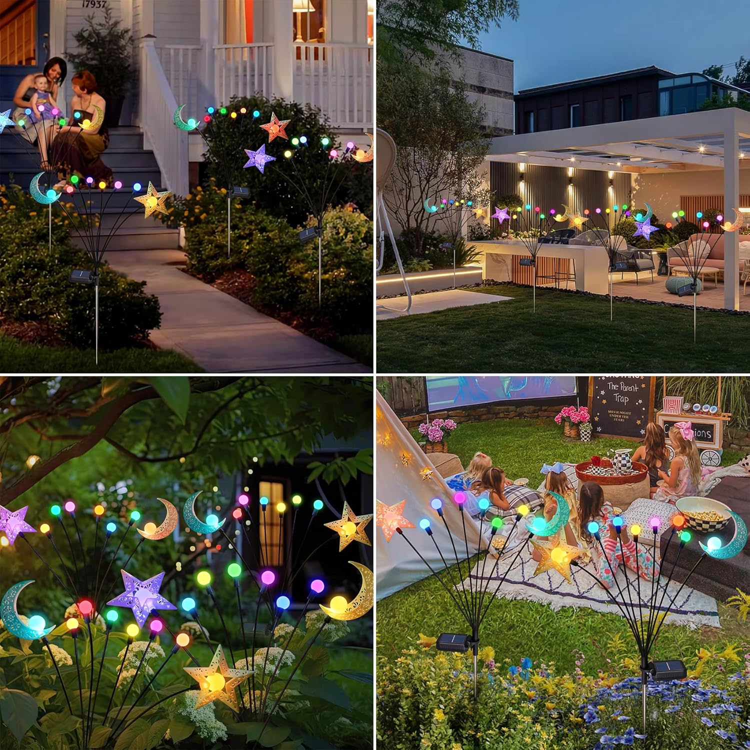 TAKE ME Luces solares Firefly para exteriores, luna, estrella, luces solares de jardín para patio, jardín, patio, maceta, mamá, esposa, abuela