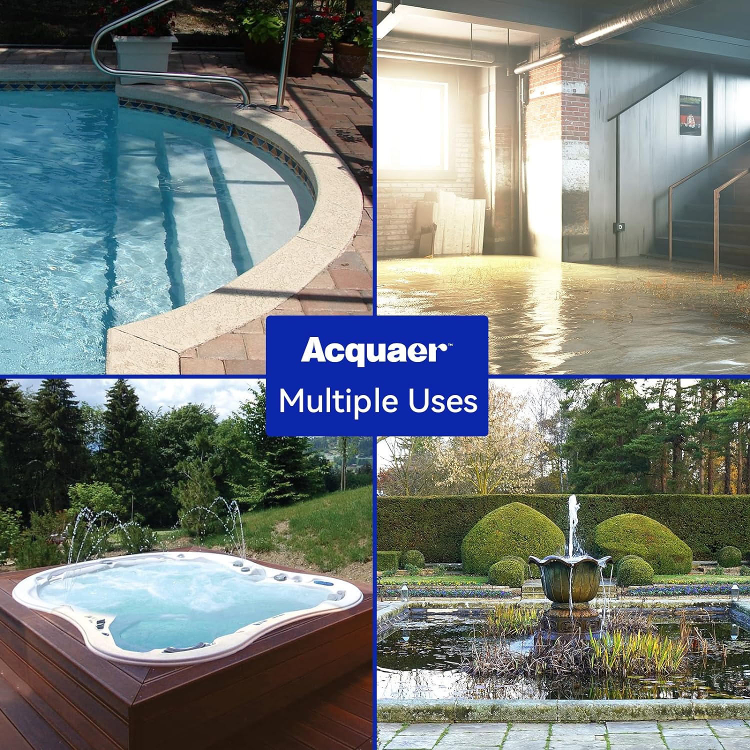 Acquaer Bomba de sumidero automática de 12 HP, bomba de agua sumergible de 2450 GPH con adaptador de válvula de retención de manguera de jardín de