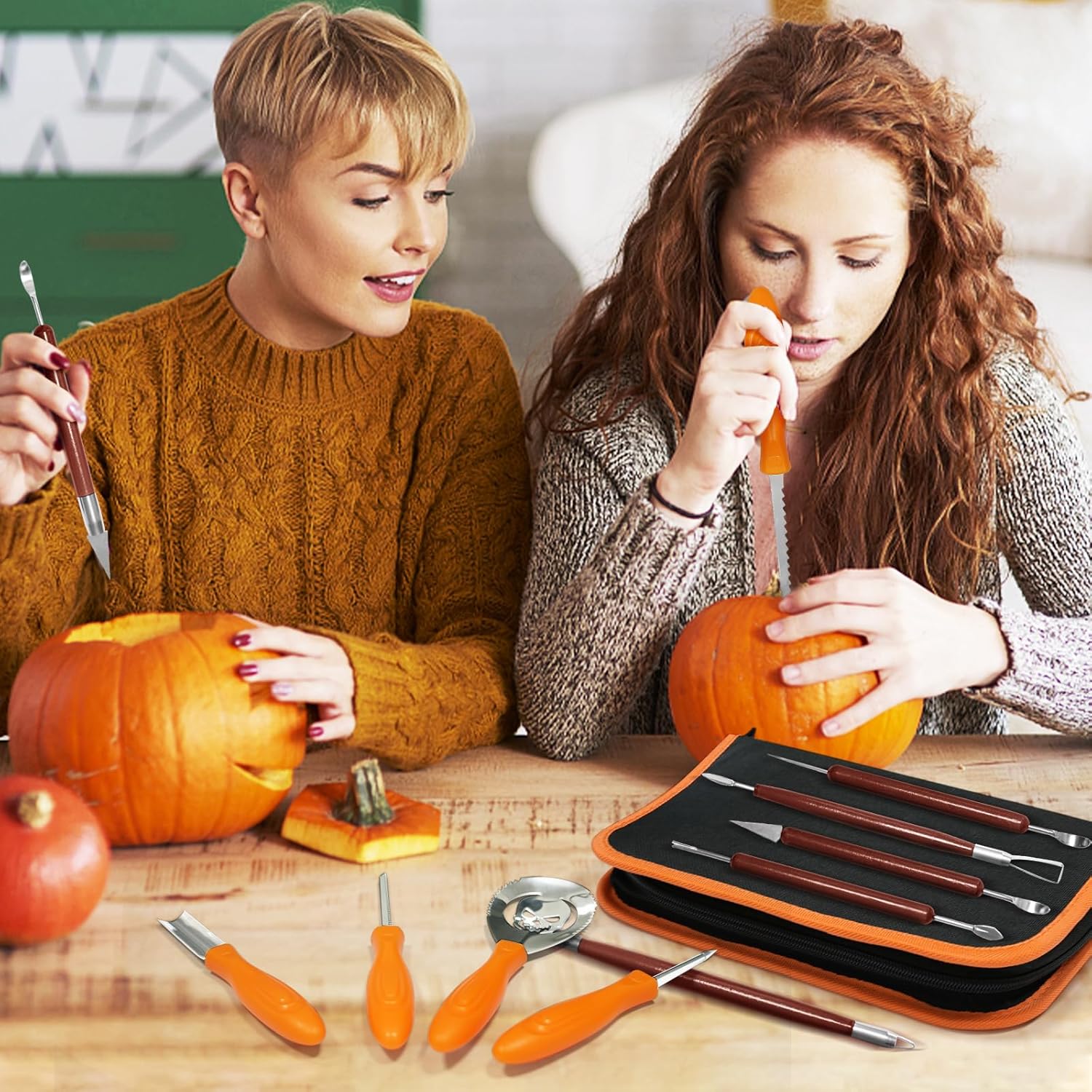 Kit de 11 piezas de tallado de calabaza para adultos y niños con herramientas de escultura de detalles profesionales, juego de cuchillos de acero