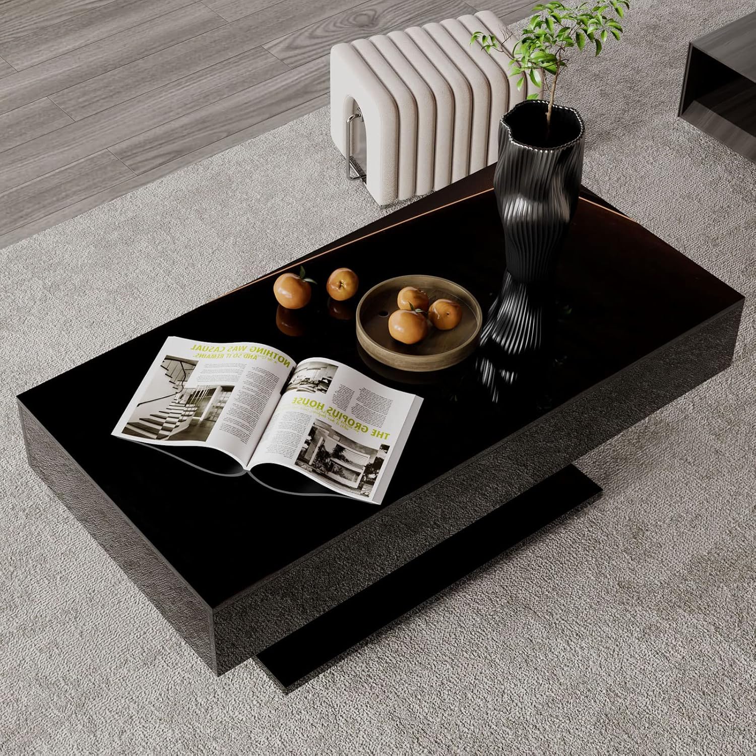 Mesa de centro LED para sala de estar, mesa de centro moderna de alto brillo con luces LED de 16 colores, mesa de centro rectangular inteligente de