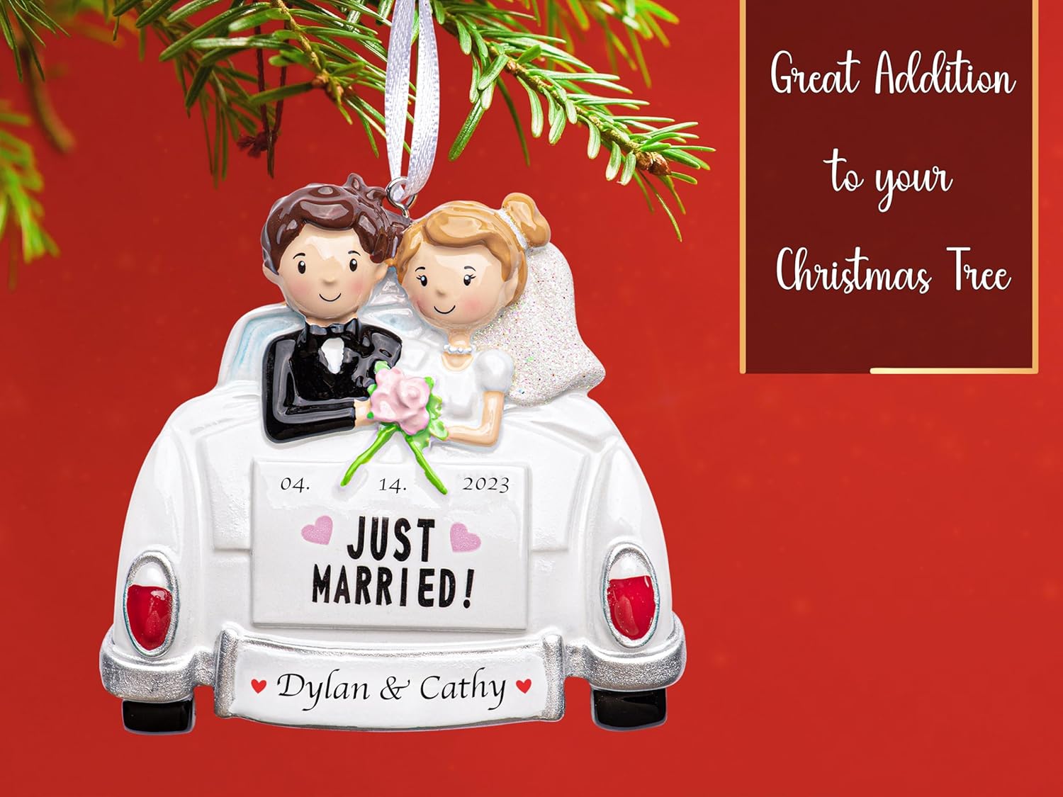 Adorno personalizado de casados con nuestra primera Navidad 2023  Adorno personalizado de automóvil vintage para árbol de Navidad  Recuerdo de